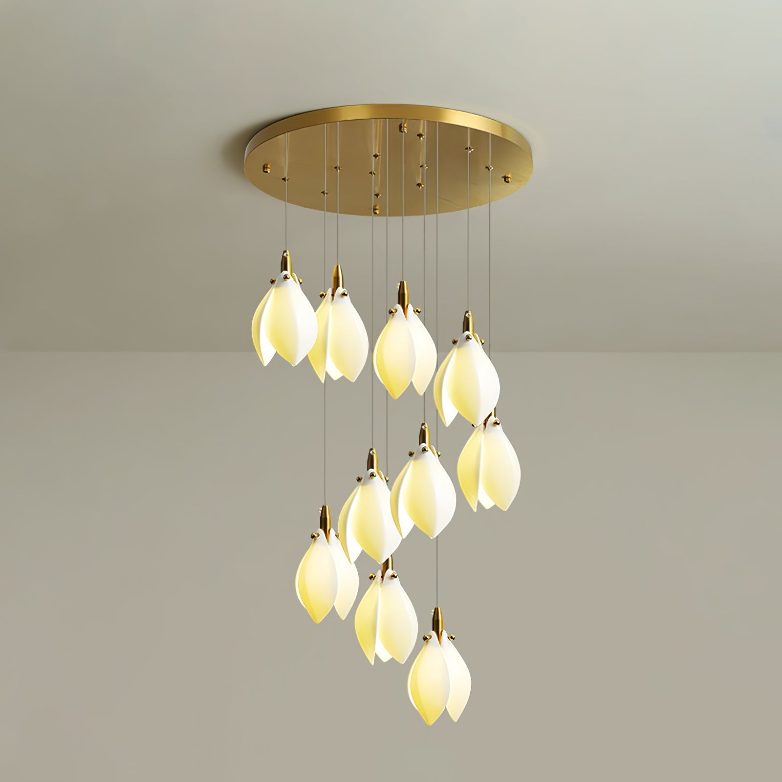 Caphayra Floral Ceramic Brass Chandelier-Neutral Decor
