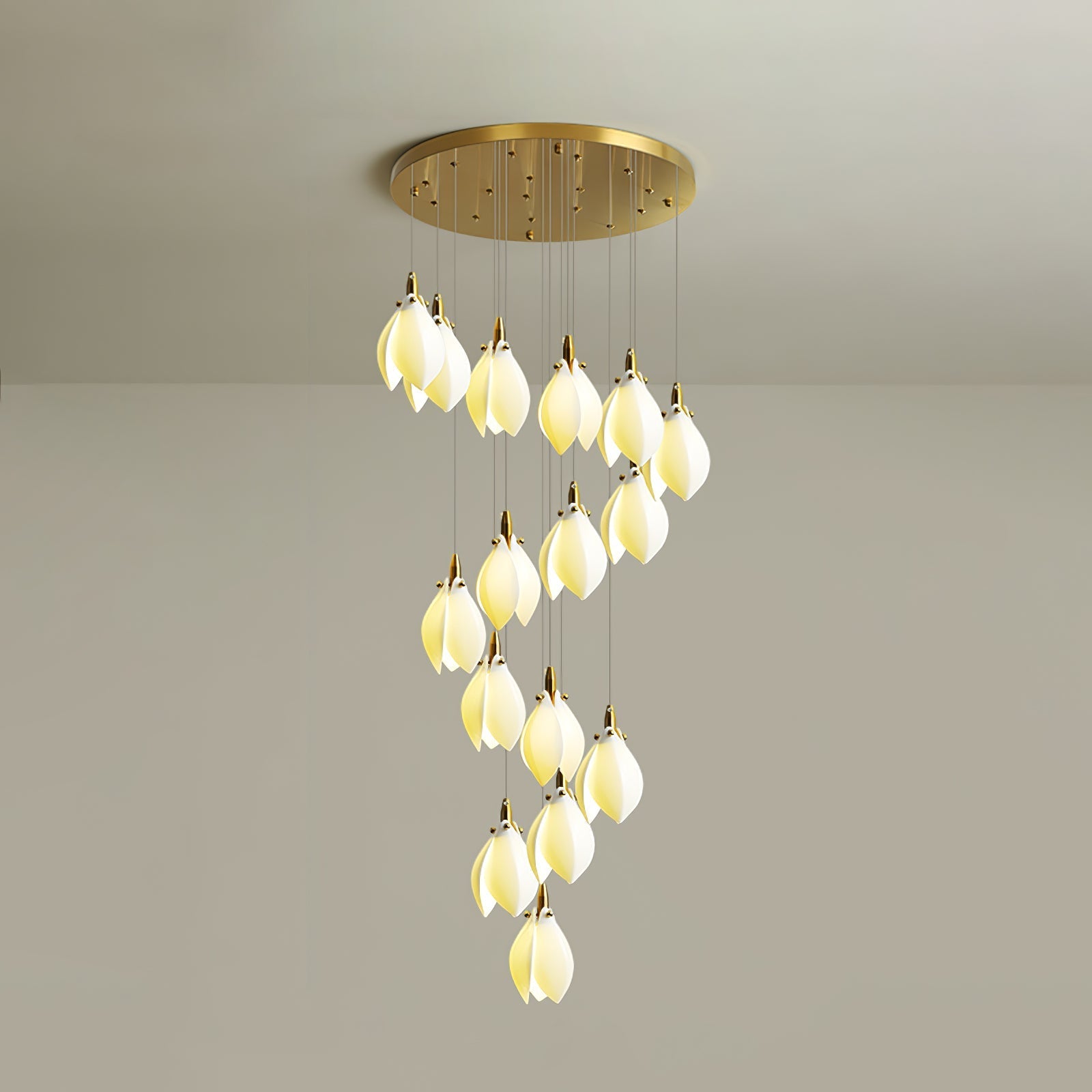 Caphayra Floral Ceramic Brass Chandelier-Neutral Decor