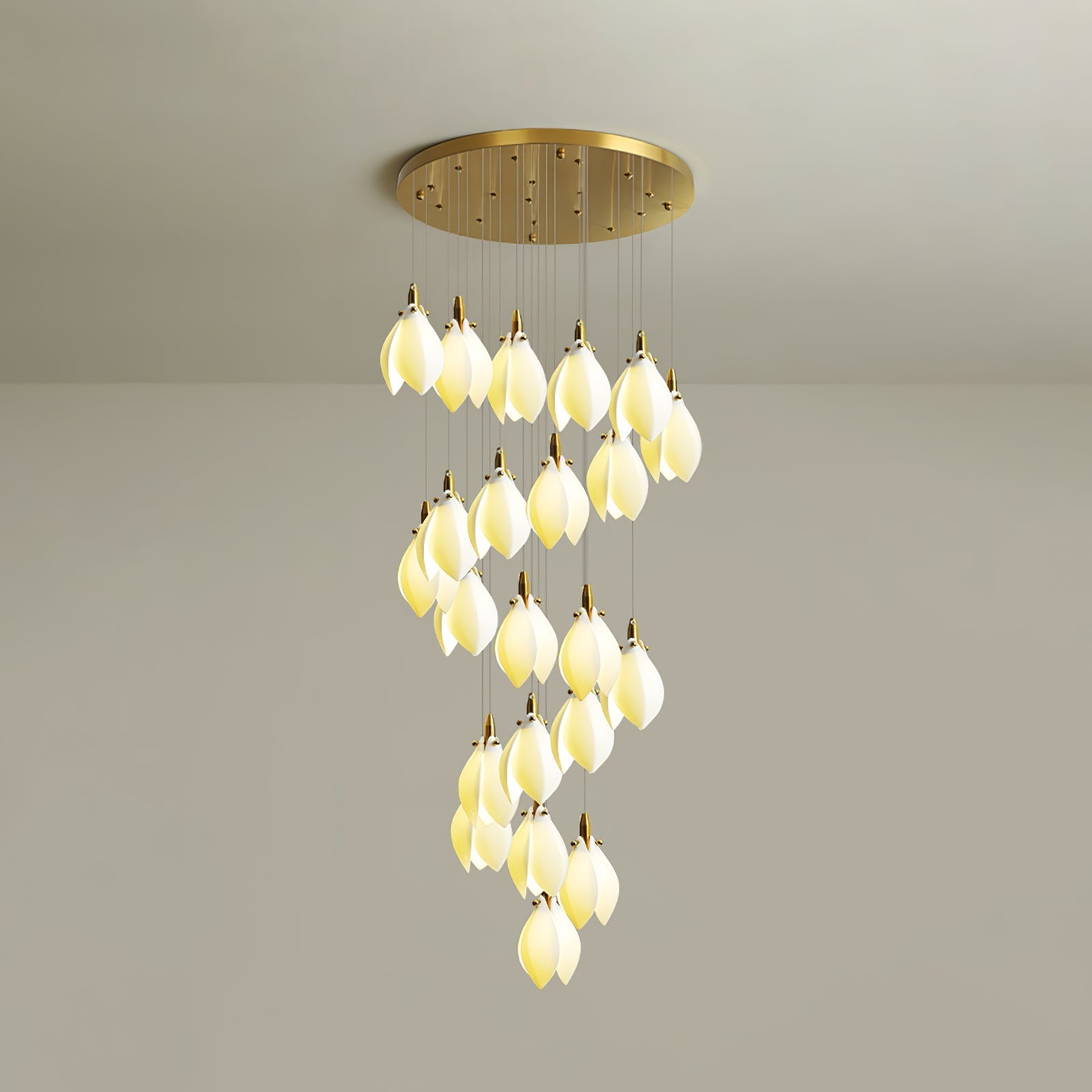 Caphayra Floral Ceramic Brass Chandelier-Neutral Decor