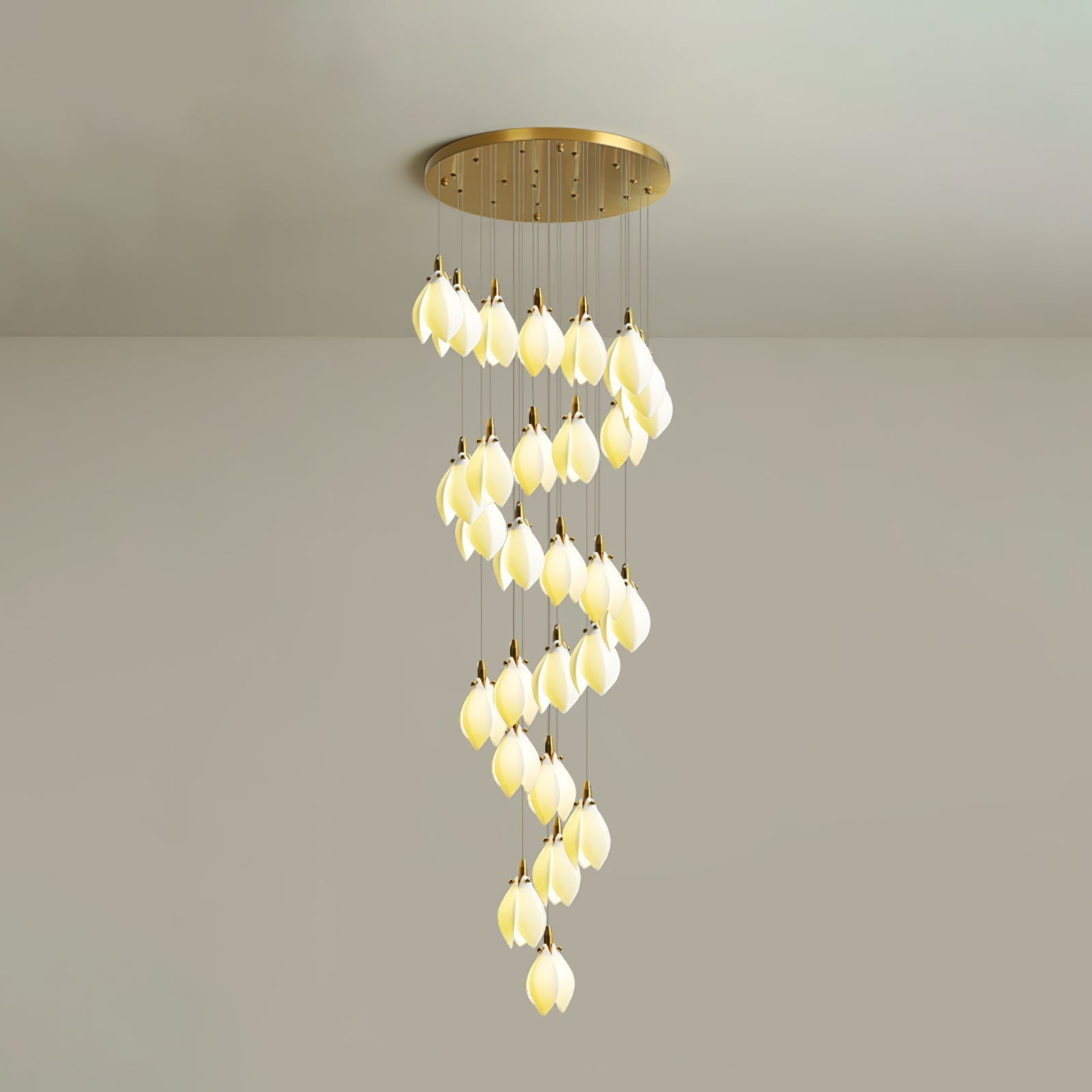 Caphayra Floral Ceramic Brass Chandelier-Neutral Decor