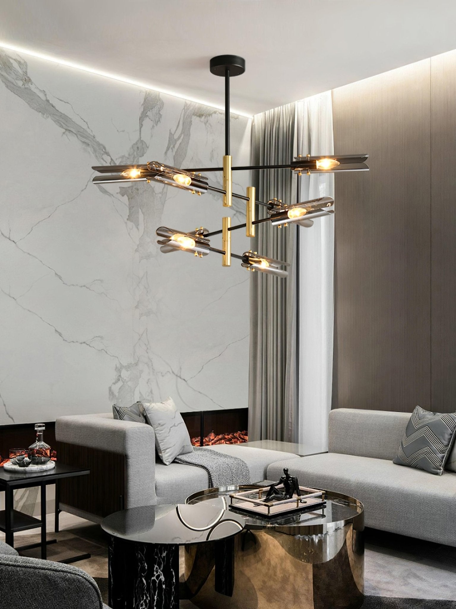 Eloz Chandelier Double 6-Light Modern-Neutral Decor