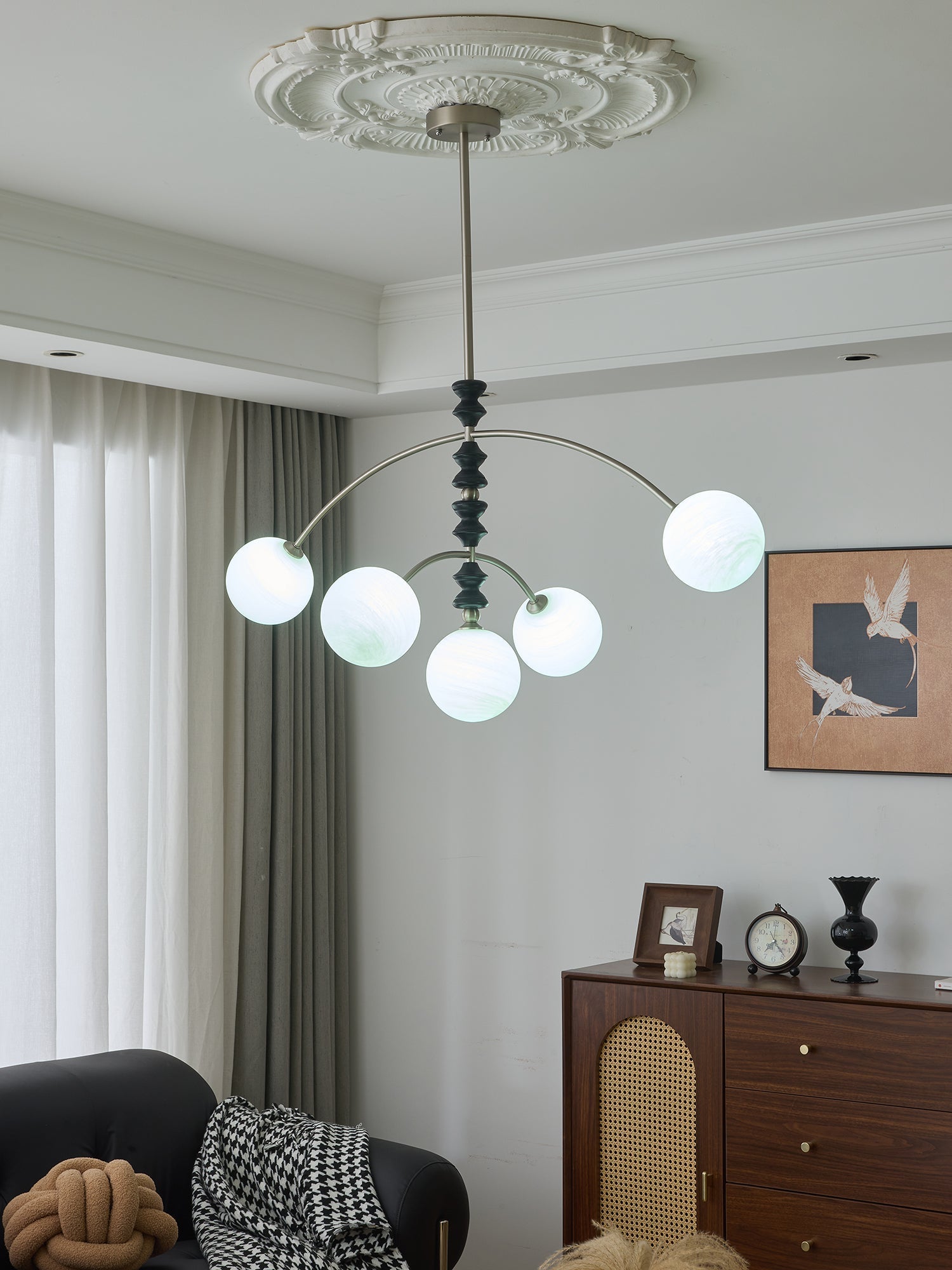 Cucarara Traditional Nordic Art Arc Wood Chandelier-Neutral Decor