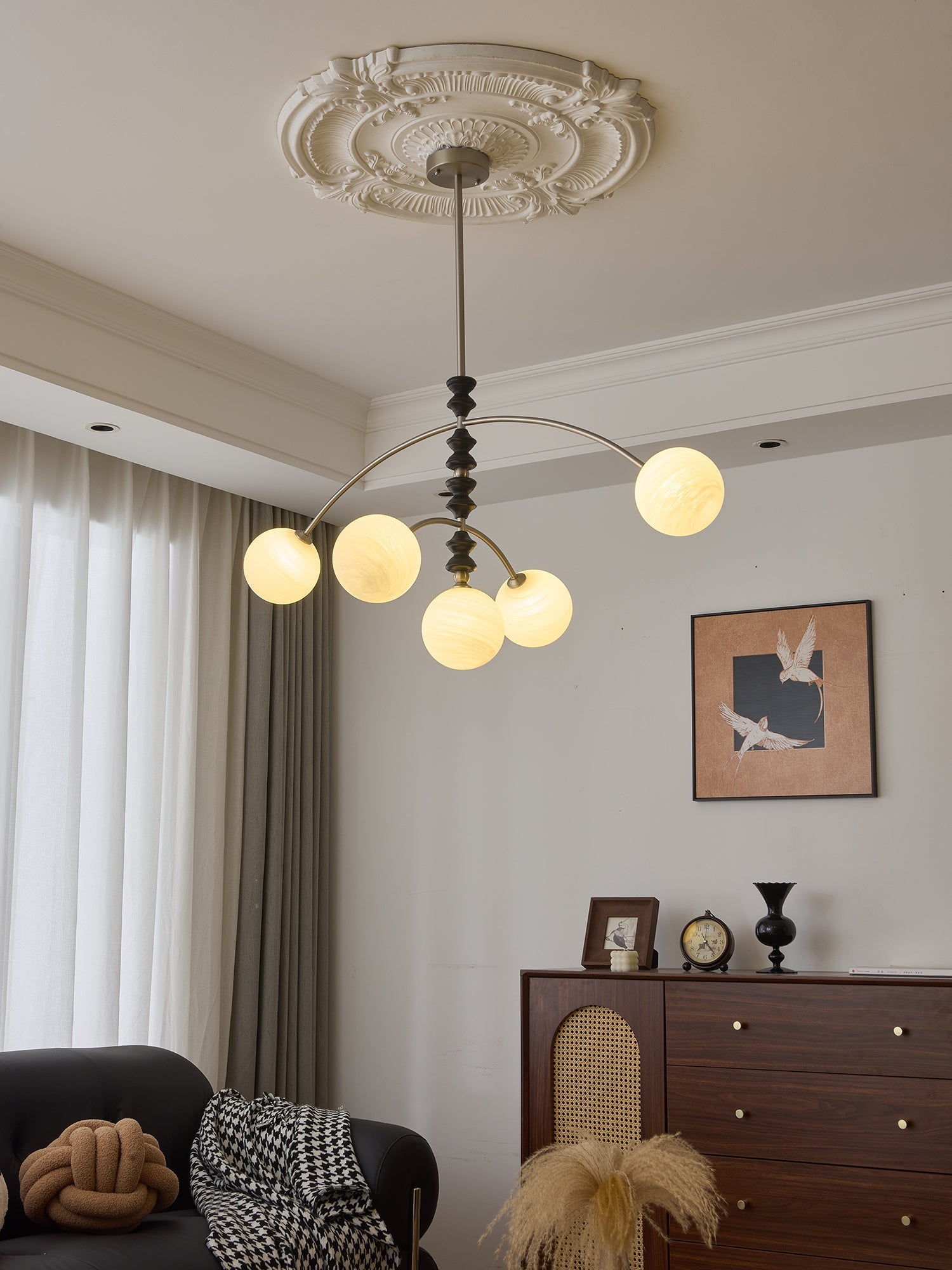 Cucarara Traditional Nordic Art Arc Wood Chandelier-Neutral Decor