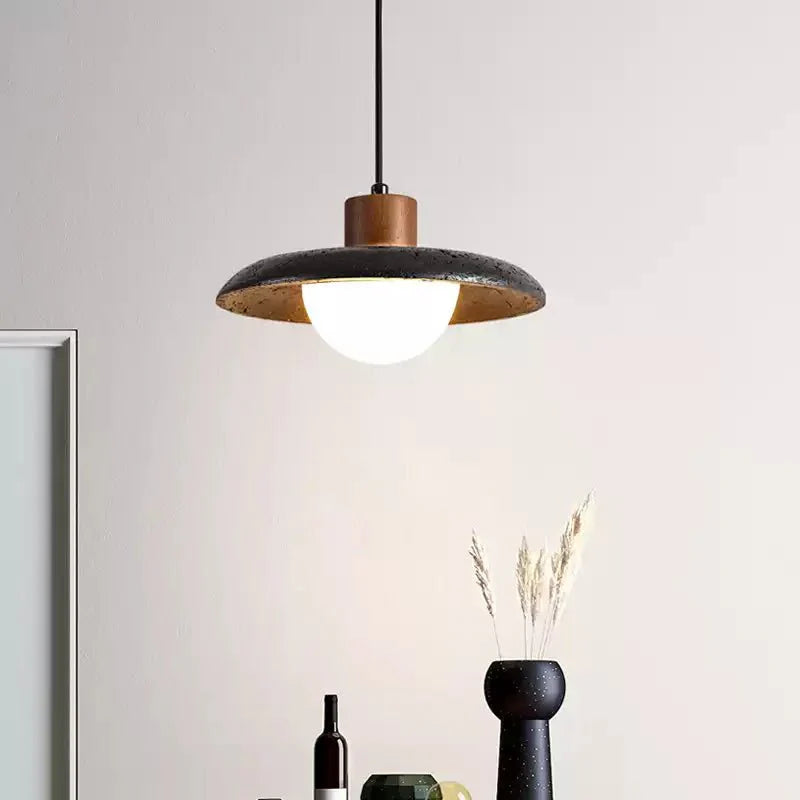 Zenk Black Travertine Dome Pendant Lamp-Neutral Decor