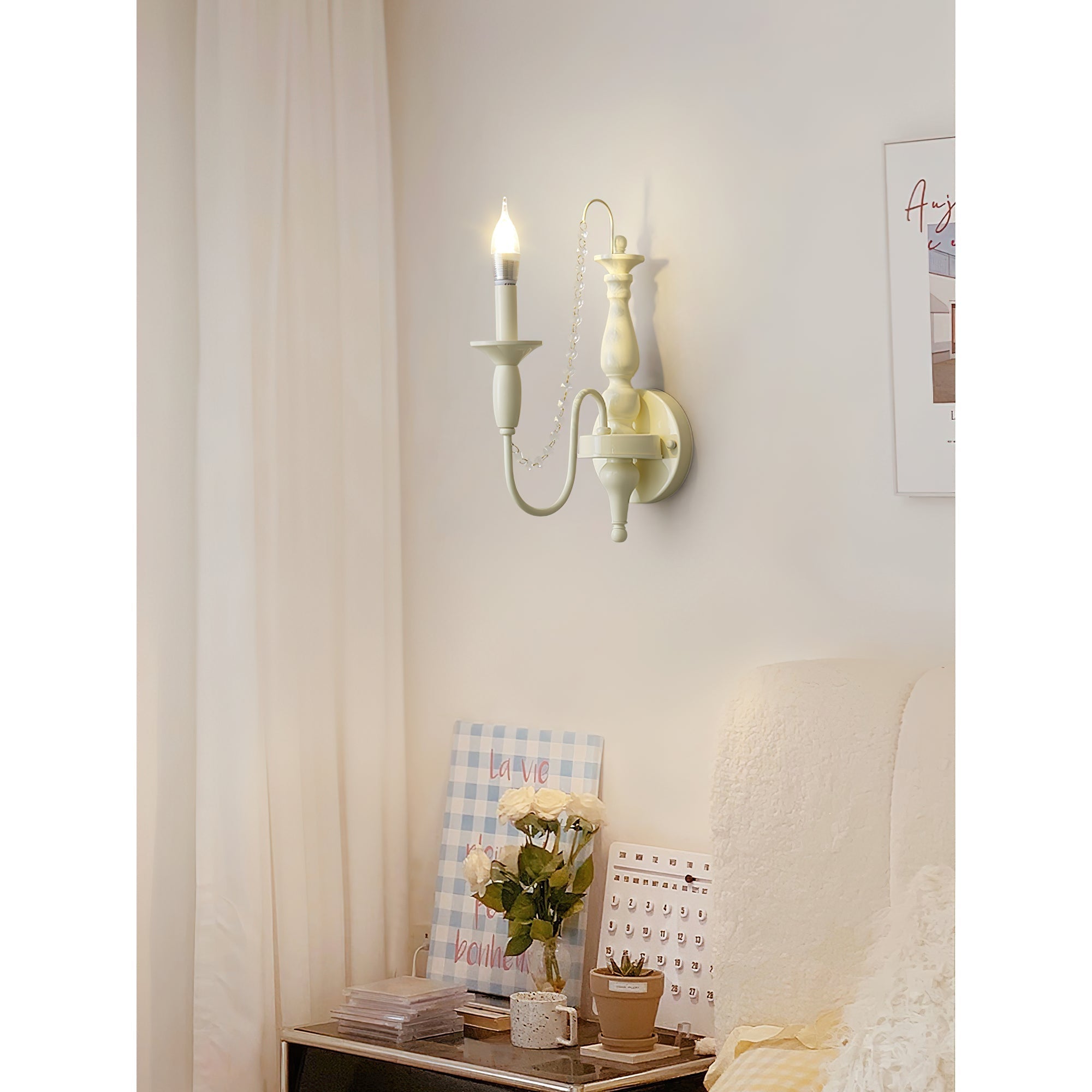 Jarnbruvys Traditional Candle Metal Crystal Wall Lamp