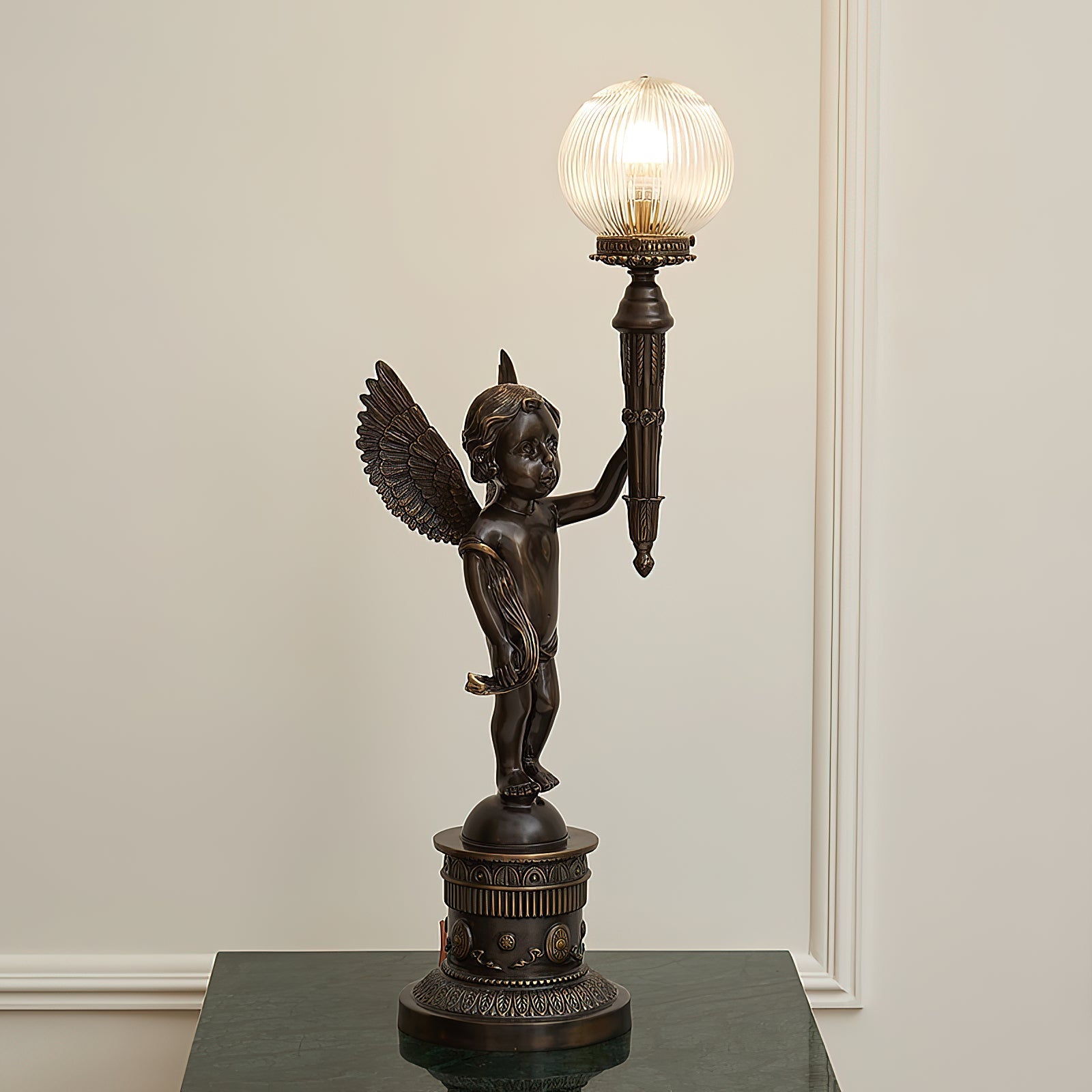 Lifestyle image of the Auguste Moreau lamp in a classic living room.