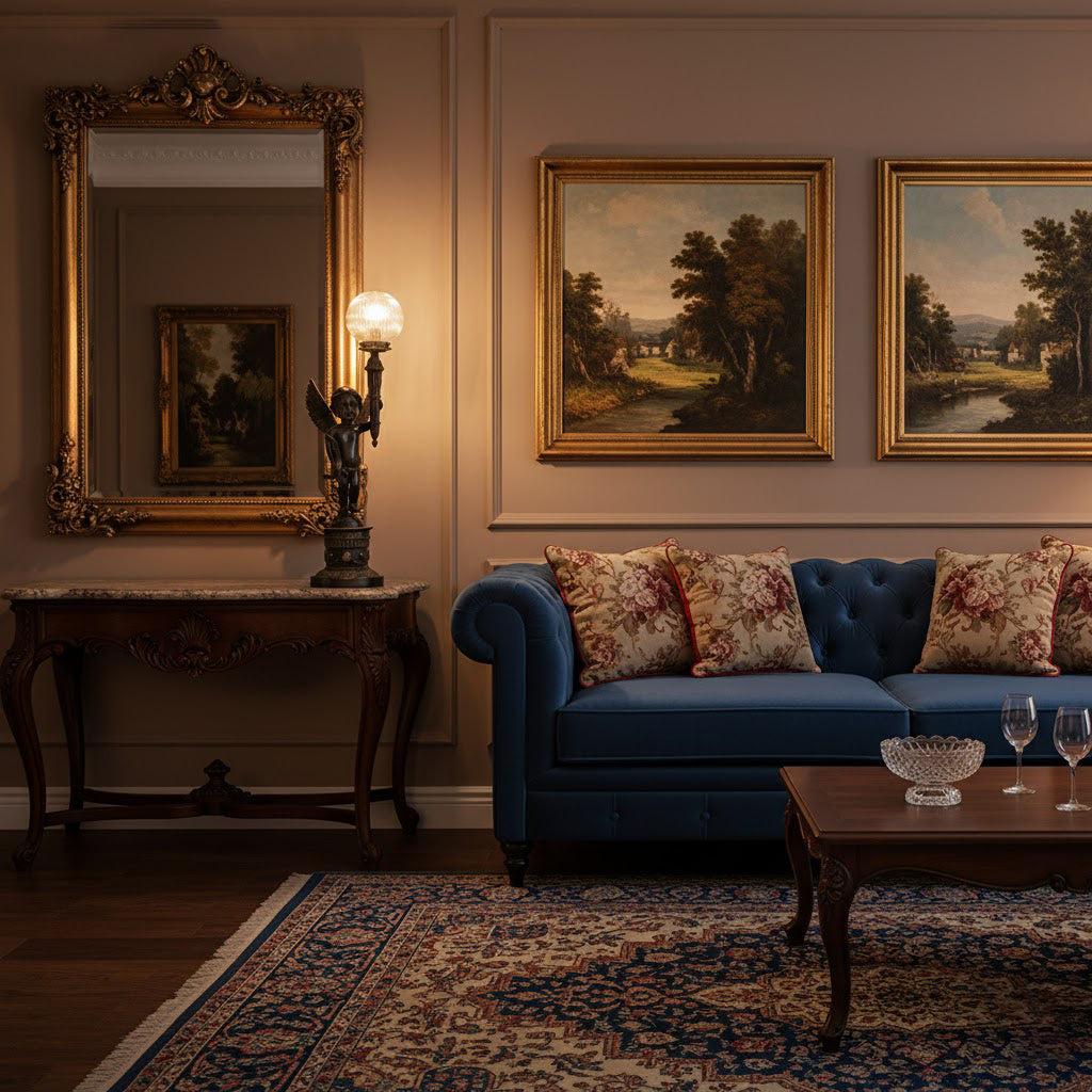 Full view of the tall, elegant Auguste Moreau table lamp against a neutral background.