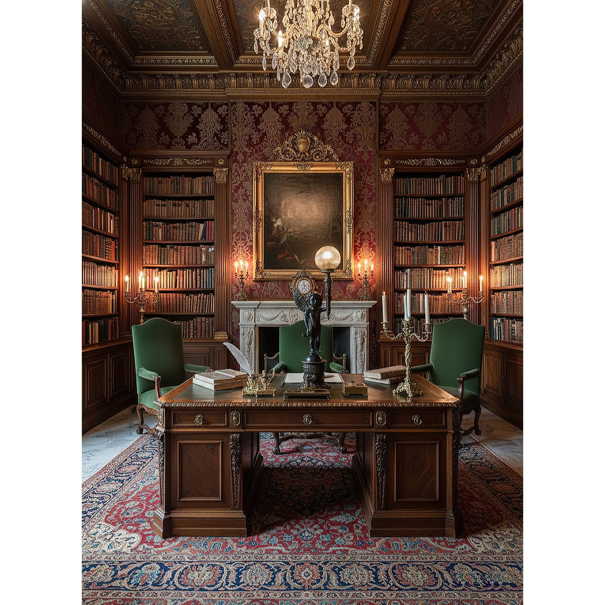 Auguste Moreau table lamp in a study setting, illuminating a desk.