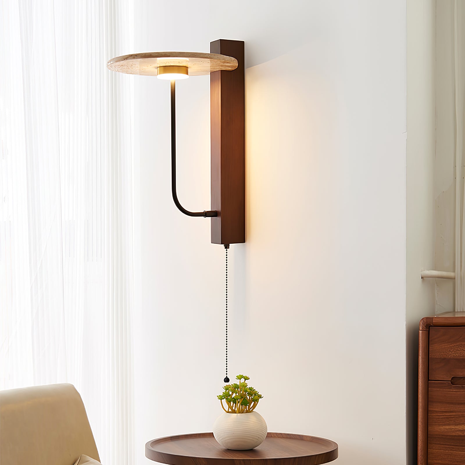 Viphayra Lever Arm Travertine Wall Light-Neutral Decor