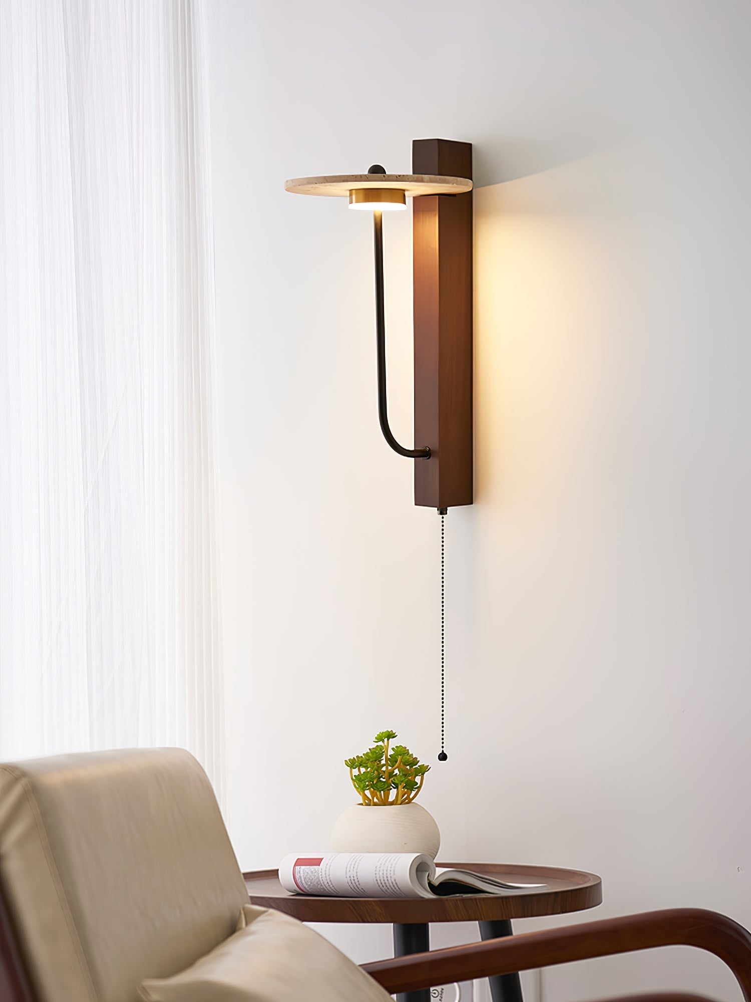 Viphayra Lever Arm Travertine Wall Light-Neutral Decor