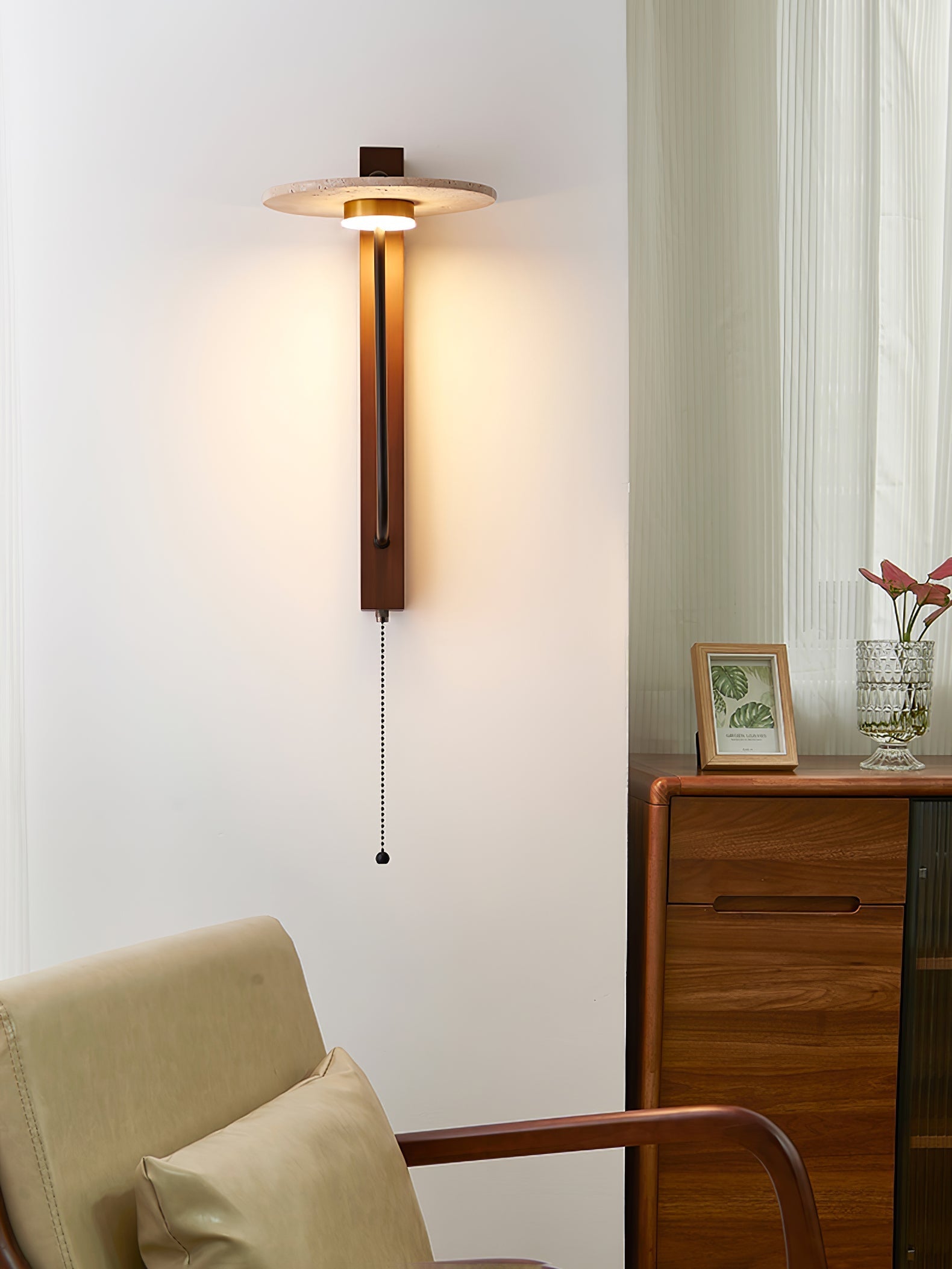 Viphayra Lever Arm Travertine Wall Light-Neutral Decor