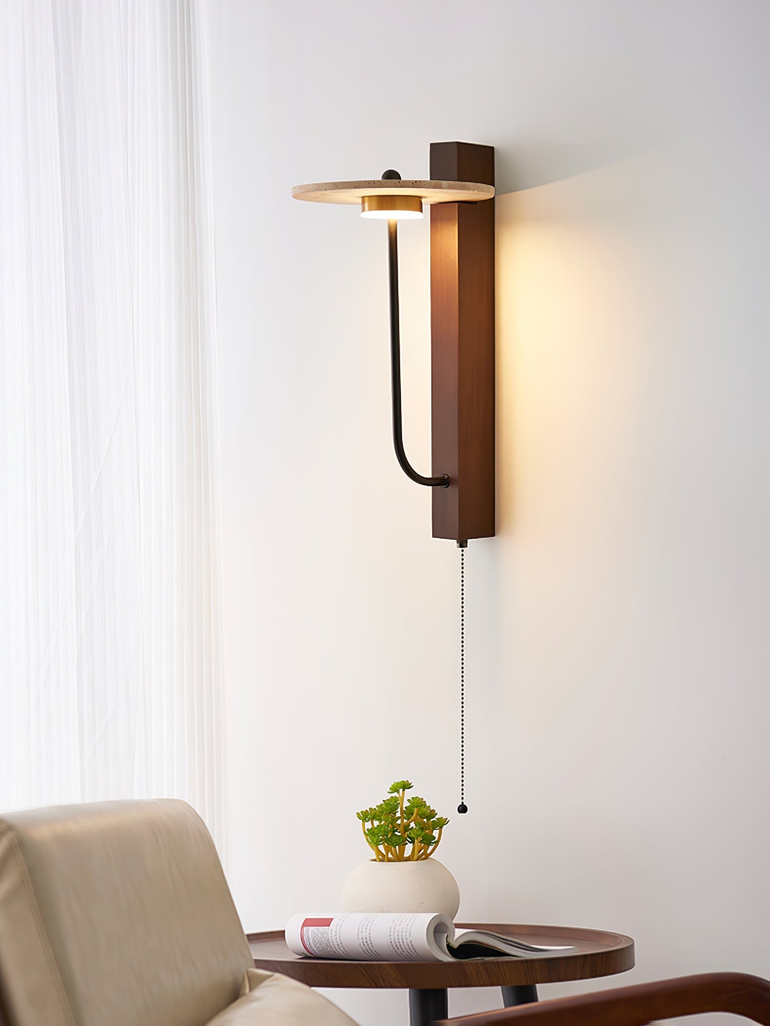 Viphayra Lever Arm Travertine Wall Light-Neutral Decor