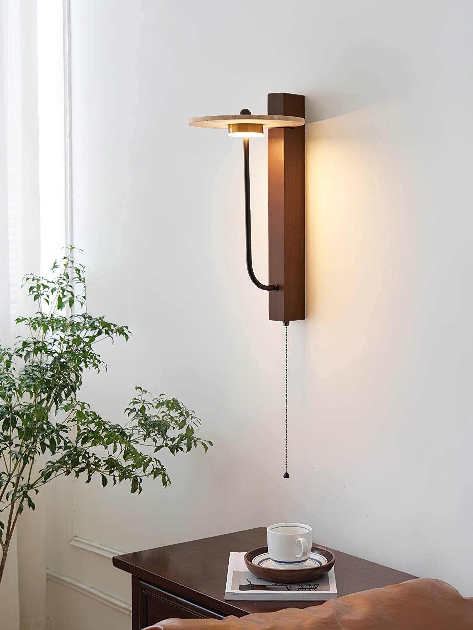 Viphayra Lever Arm Travertine Wall Light-Neutral Decor
