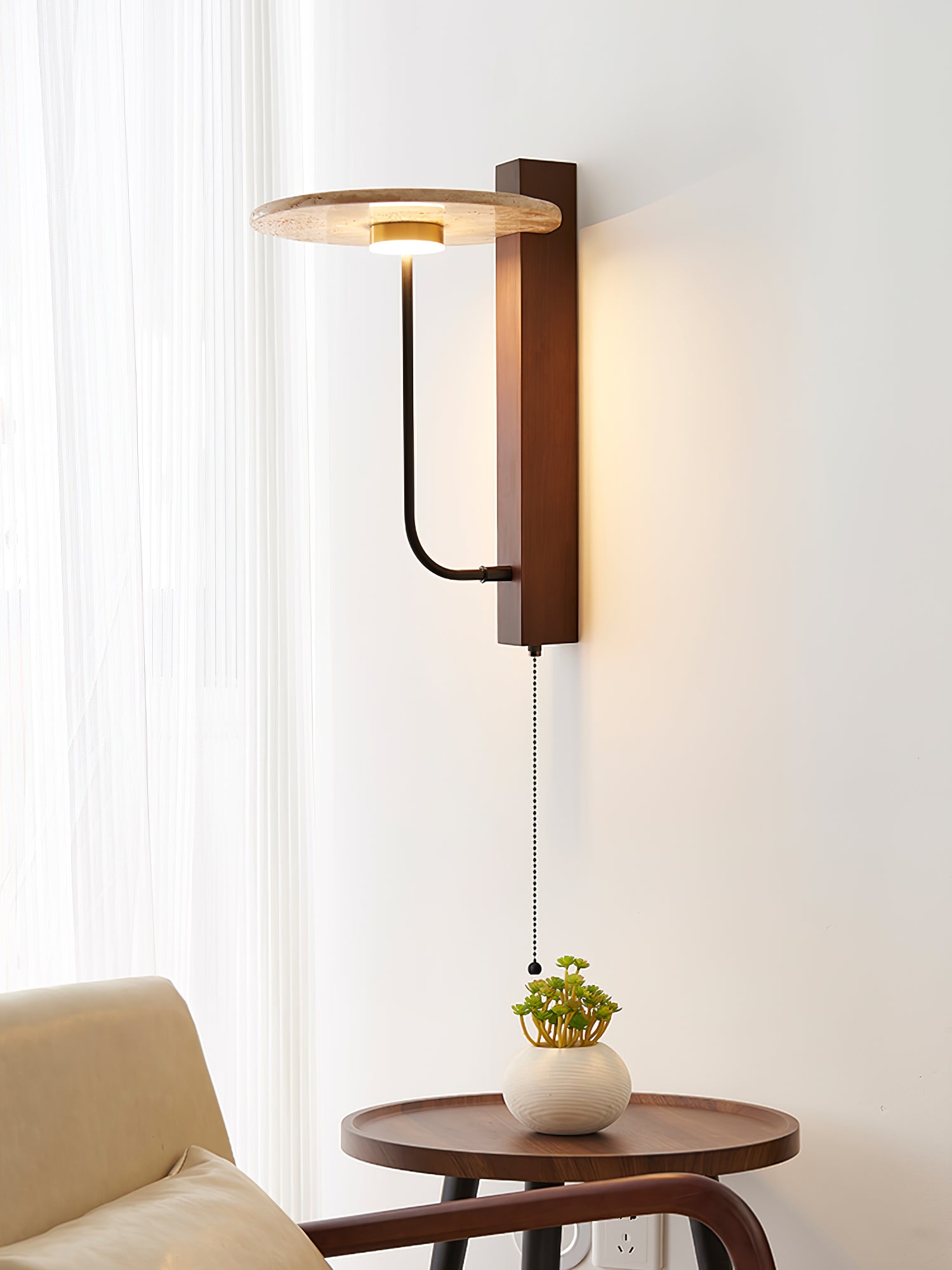 Viphayra Lever Arm Travertine Wall Light-Neutral Decor
