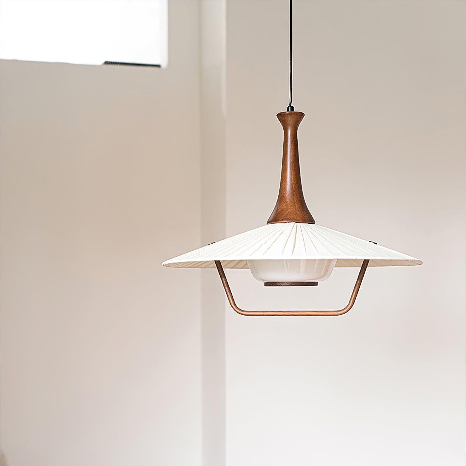 Vionne Mid-Century Wood and White Pendant Lamp