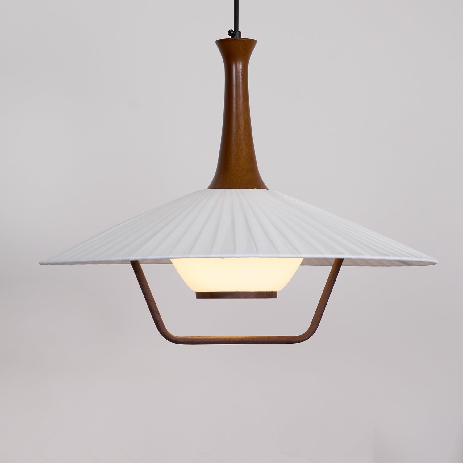 Vionne Mid-Century Wood and White Pendant Lamp