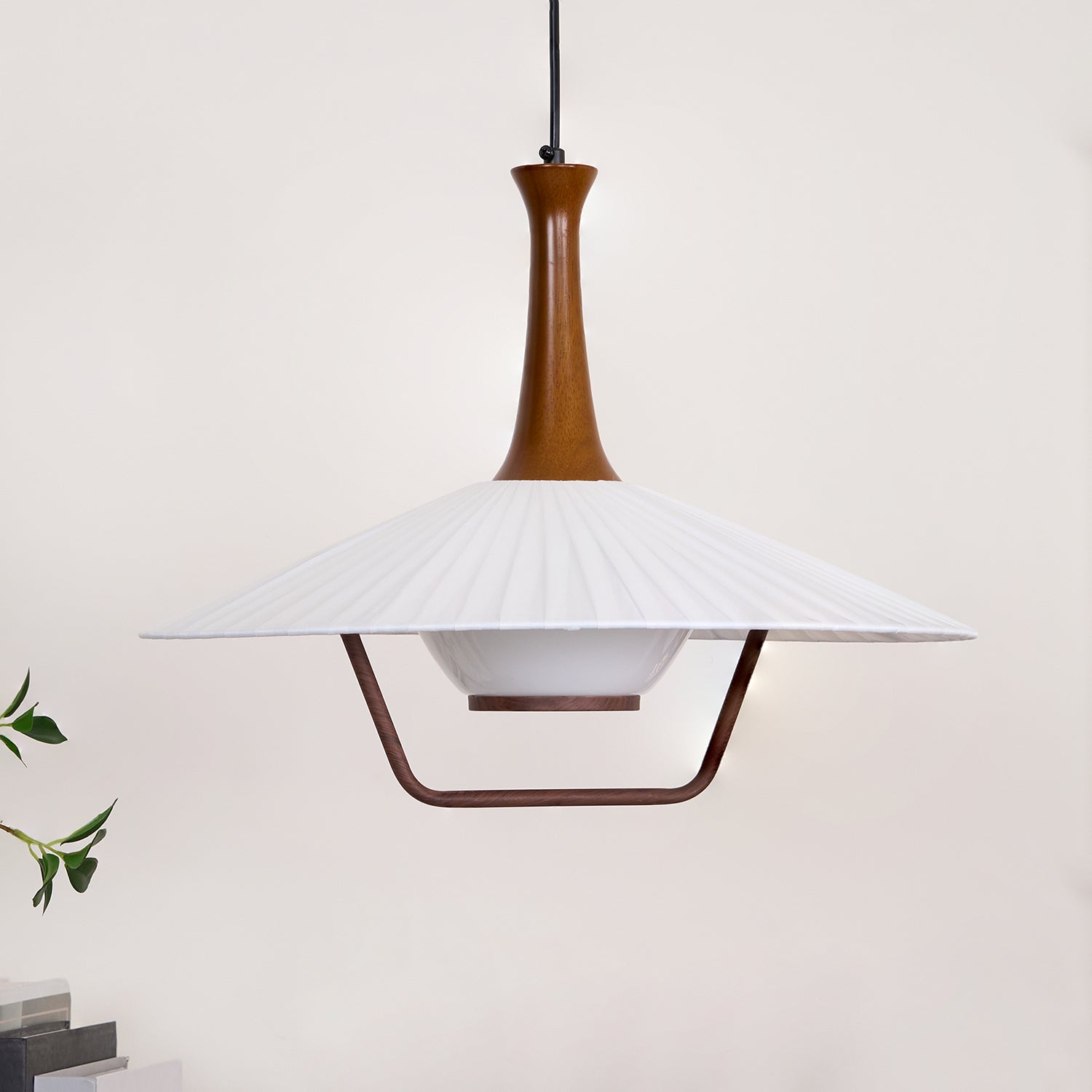 Vionne Mid-Century Wood and White Pendant Lamp