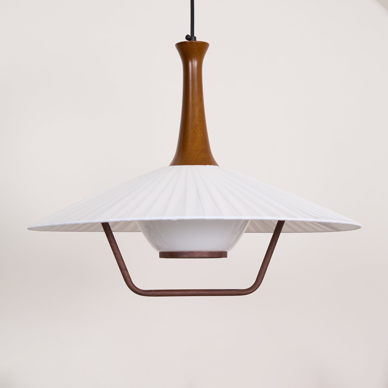 Vionne Mid-Century Wood and White Pendant Lamp