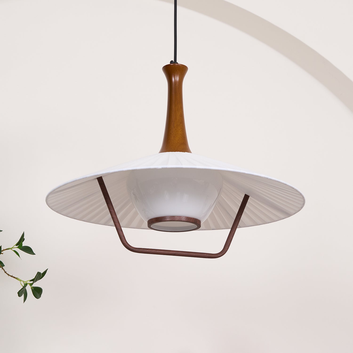 Vionne Mid-Century Wood and White Pendant Lamp