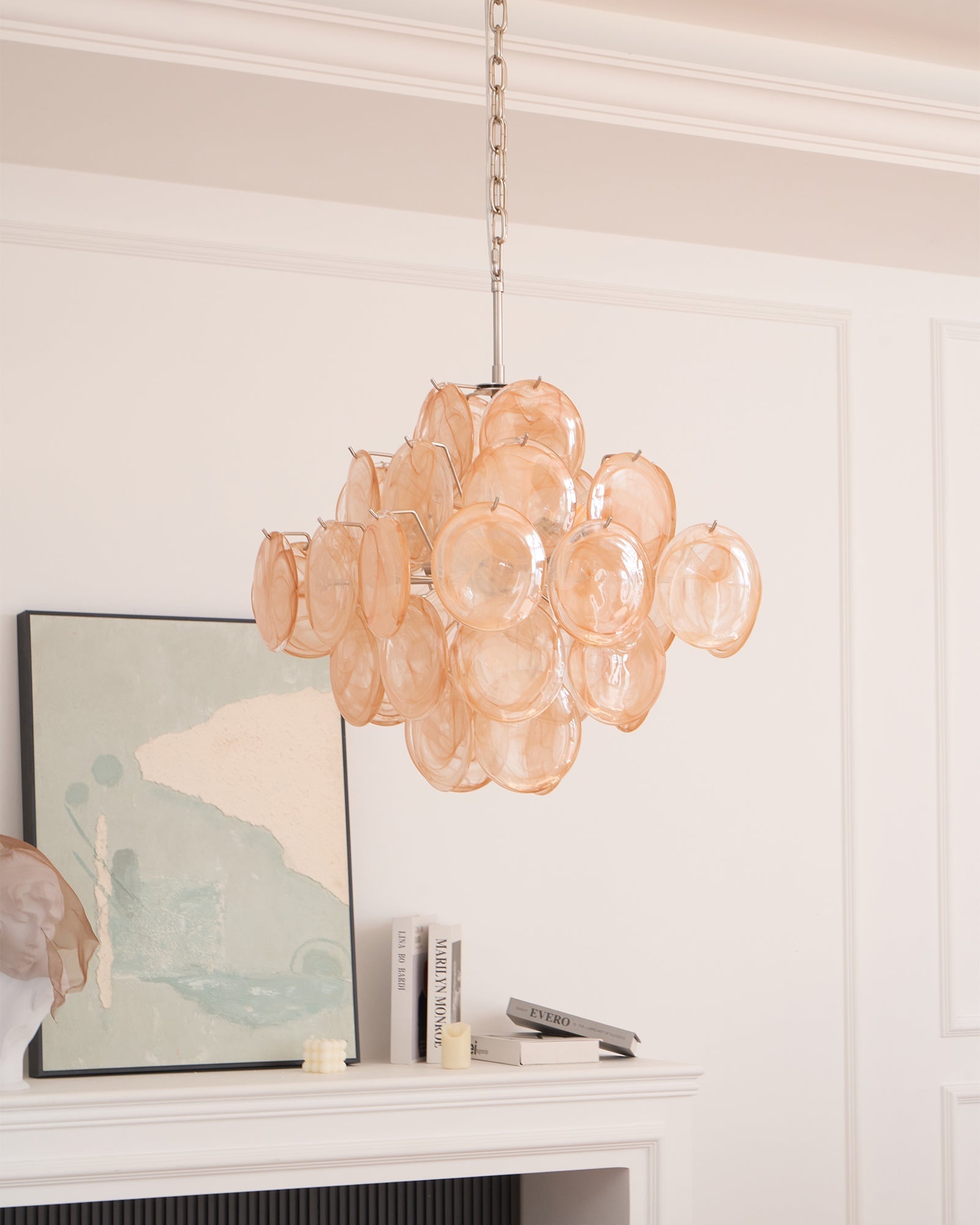 Aurora Chandelier Apricot Murano Glass Disc Layered Artistic-Neutral Decor