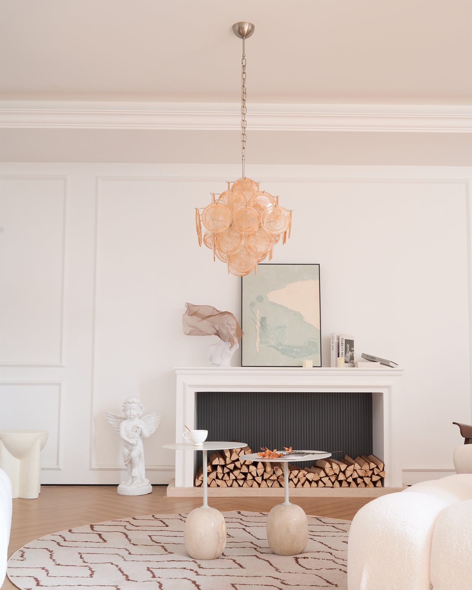 Aurora Chandelier Apricot Murano Glass Disc Layered Artistic-Neutral Decor