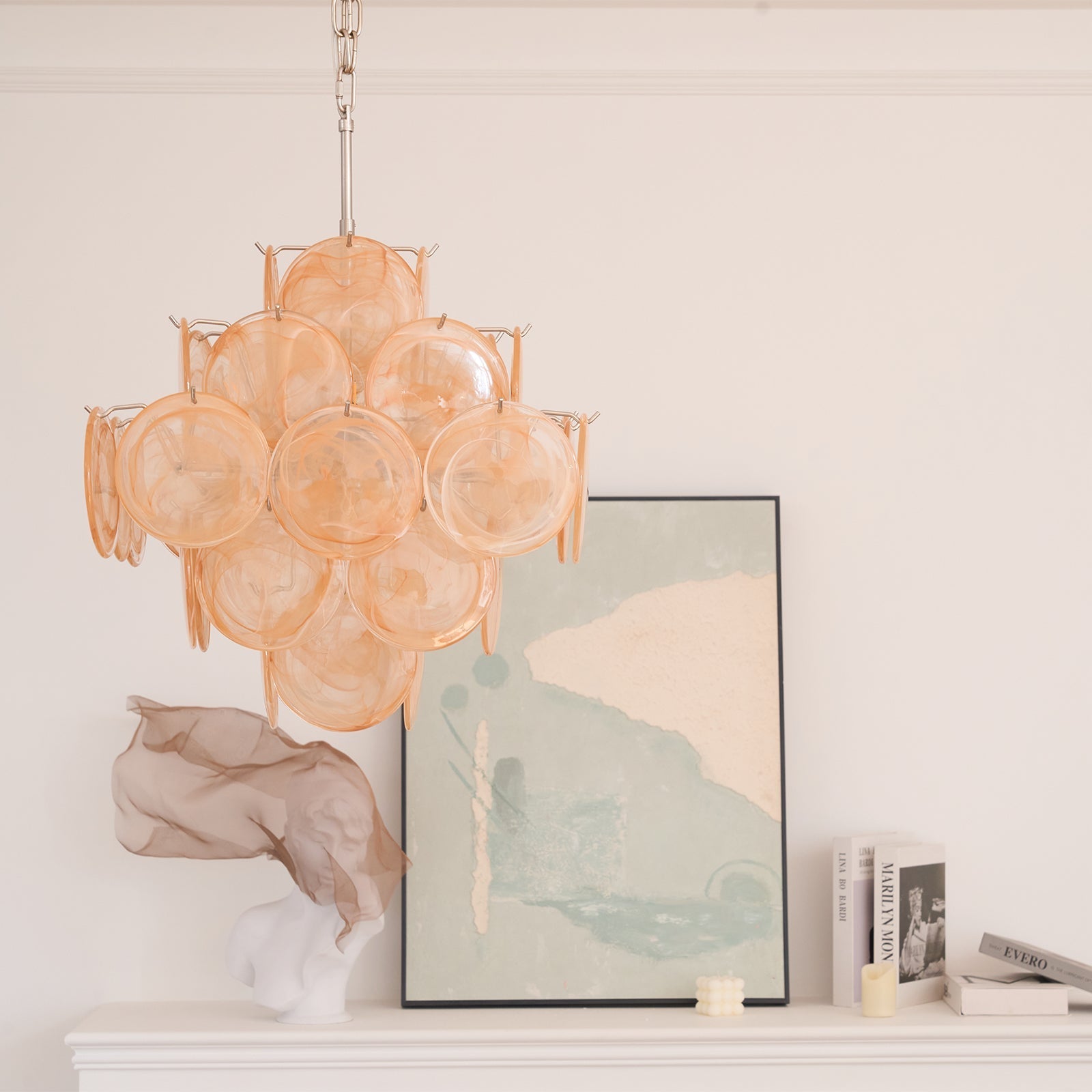 Aurora Chandelier Apricot Murano Glass Disc Layered Artistic-Neutral Decor