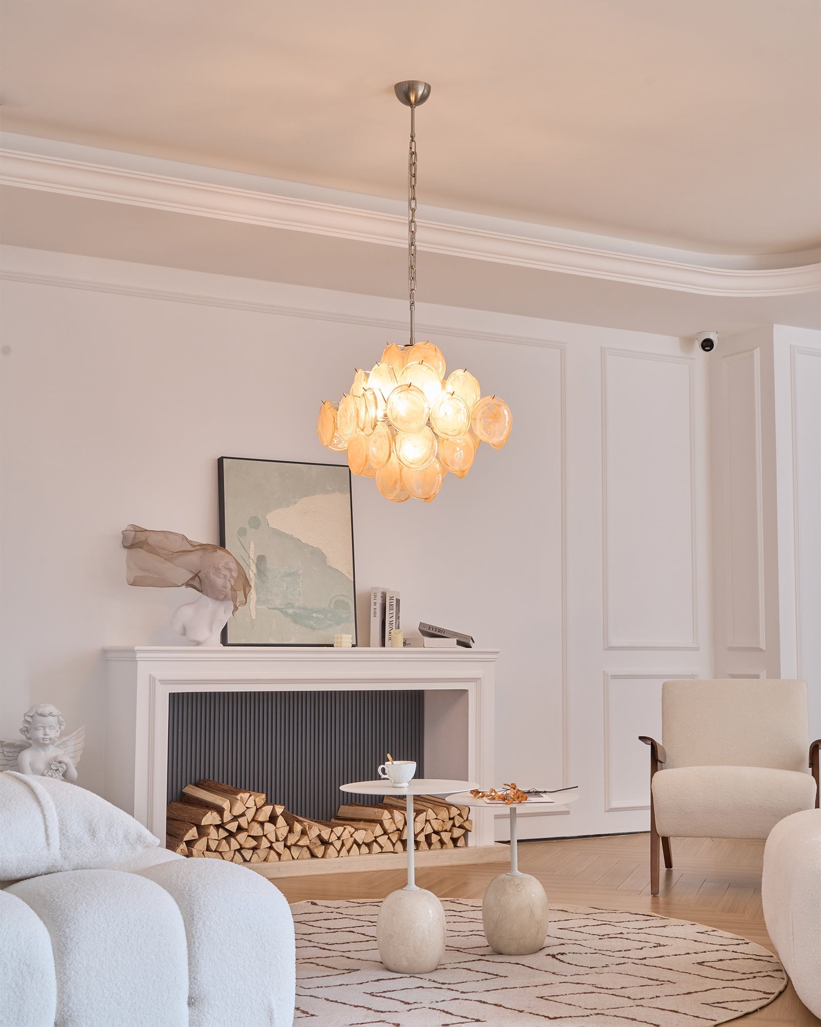Aurora Chandelier Apricot Murano Glass Disc Layered Artistic-Neutral Decor