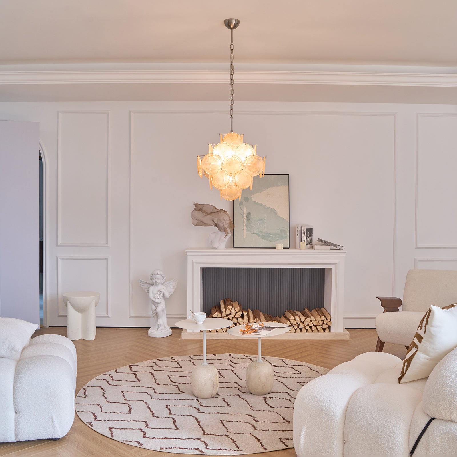 Aurora Chandelier Apricot Murano Glass Disc Layered Artistic-Neutral Decor
