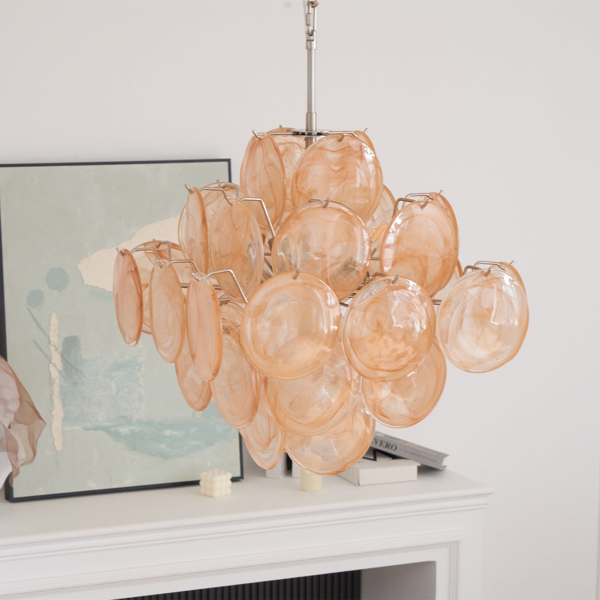 Aurora Chandelier Apricot Murano Glass Disc Layered Artistic-Neutral Decor