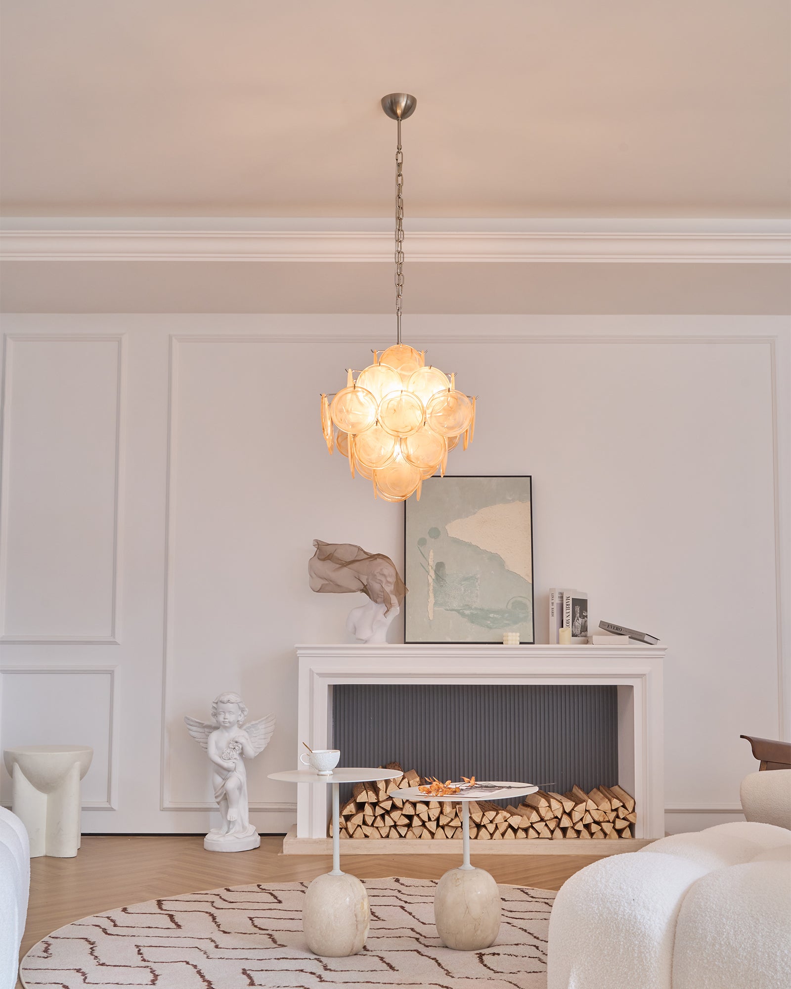 Aurora Chandelier Apricot Murano Glass Disc Layered Artistic-Neutral Decor