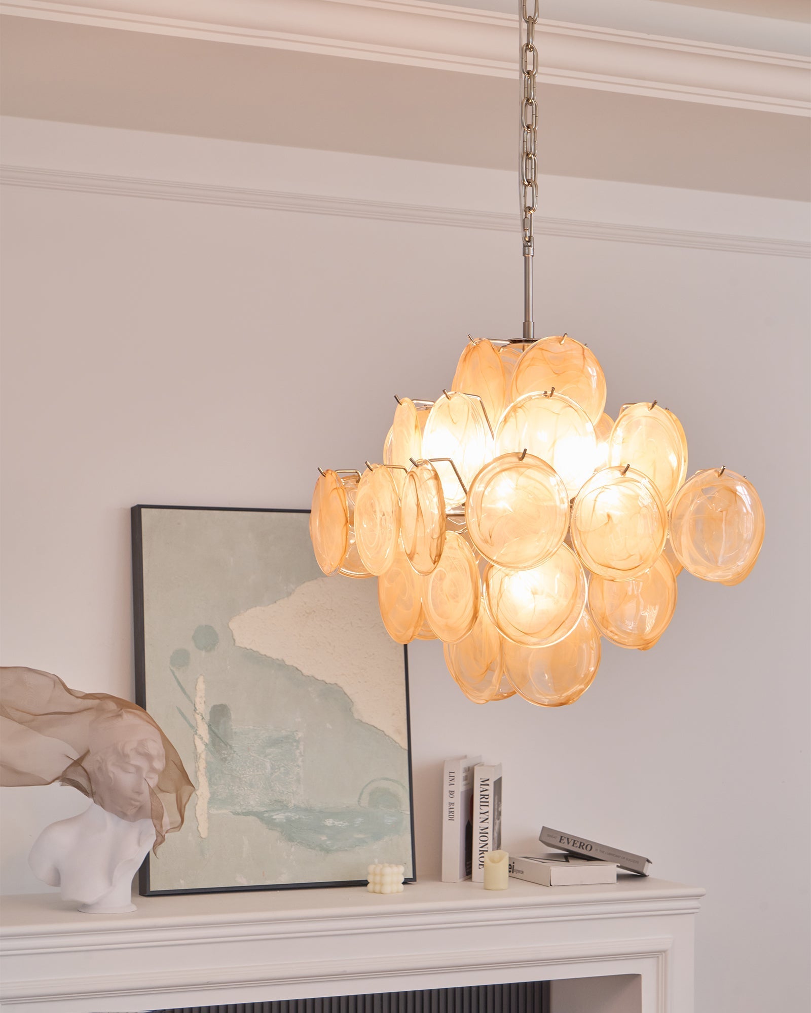 Aurora Chandelier Apricot Murano Glass Disc Layered Artistic-Neutral Decor