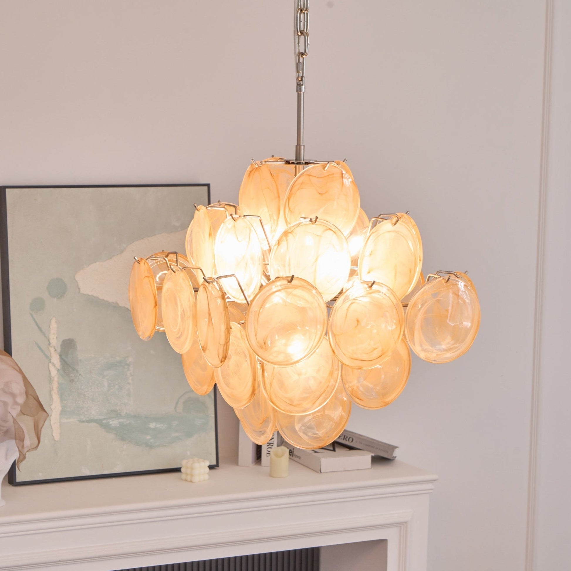 Aurora Chandelier Apricot Murano Glass Disc Layered Artistic-Neutral Decor