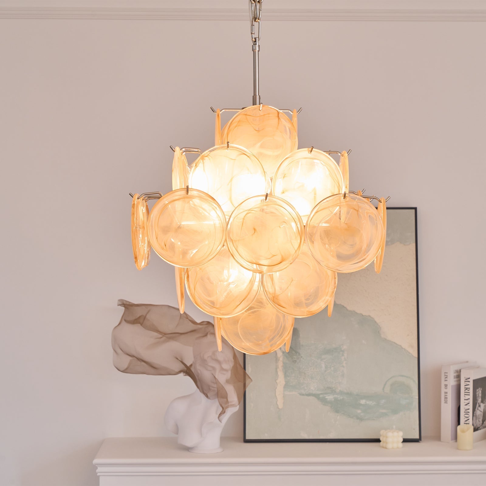 Aurora Chandelier Apricot Murano Glass Disc Layered Artistic-Neutral Decor