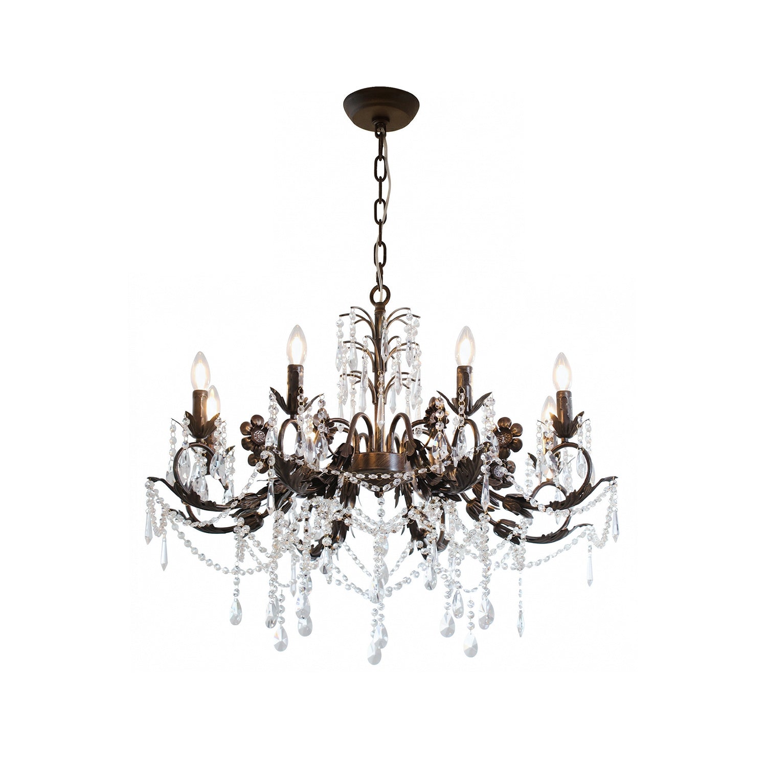 Aurelia Floral Chandelier with antique bronze finish and crystal accents.