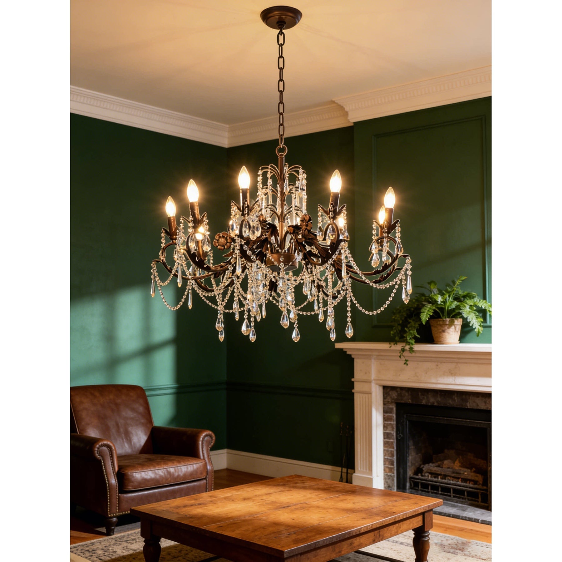 Crystal drop detail on the Aurelia Chandelier.