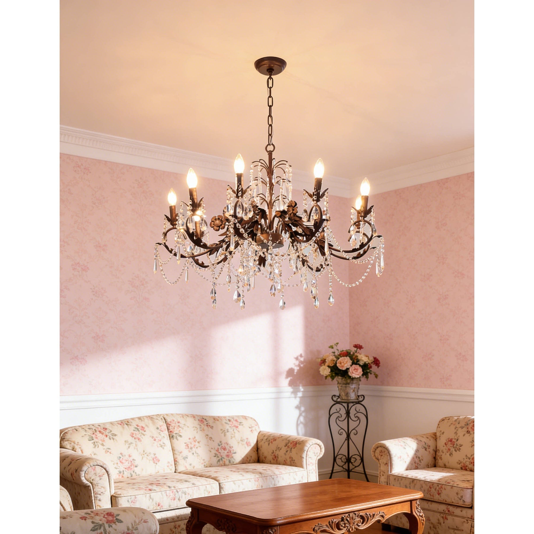 Aurelia Floral Chandelier in a high-ceiling entryway.