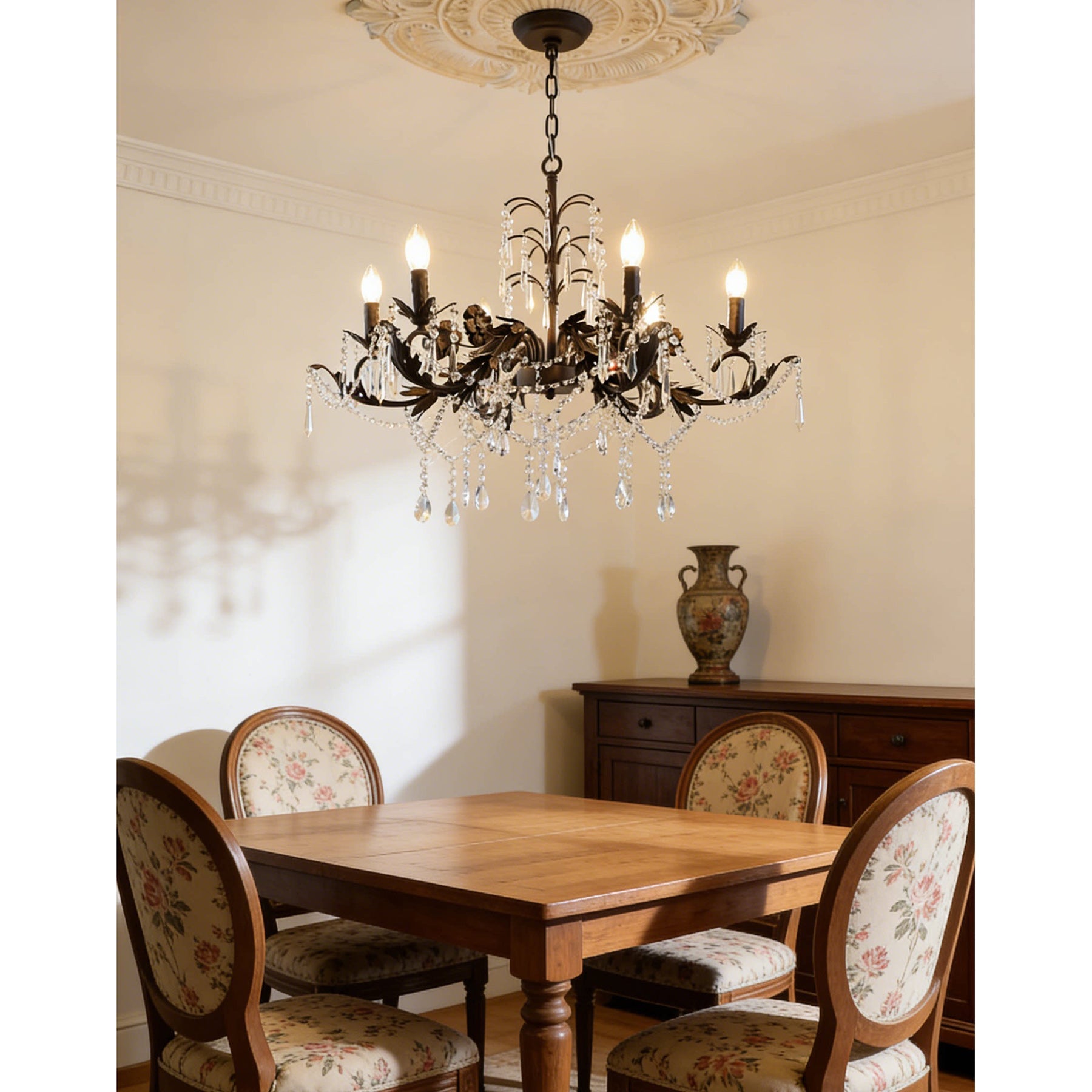 Another angle of the 8-head chandelier.