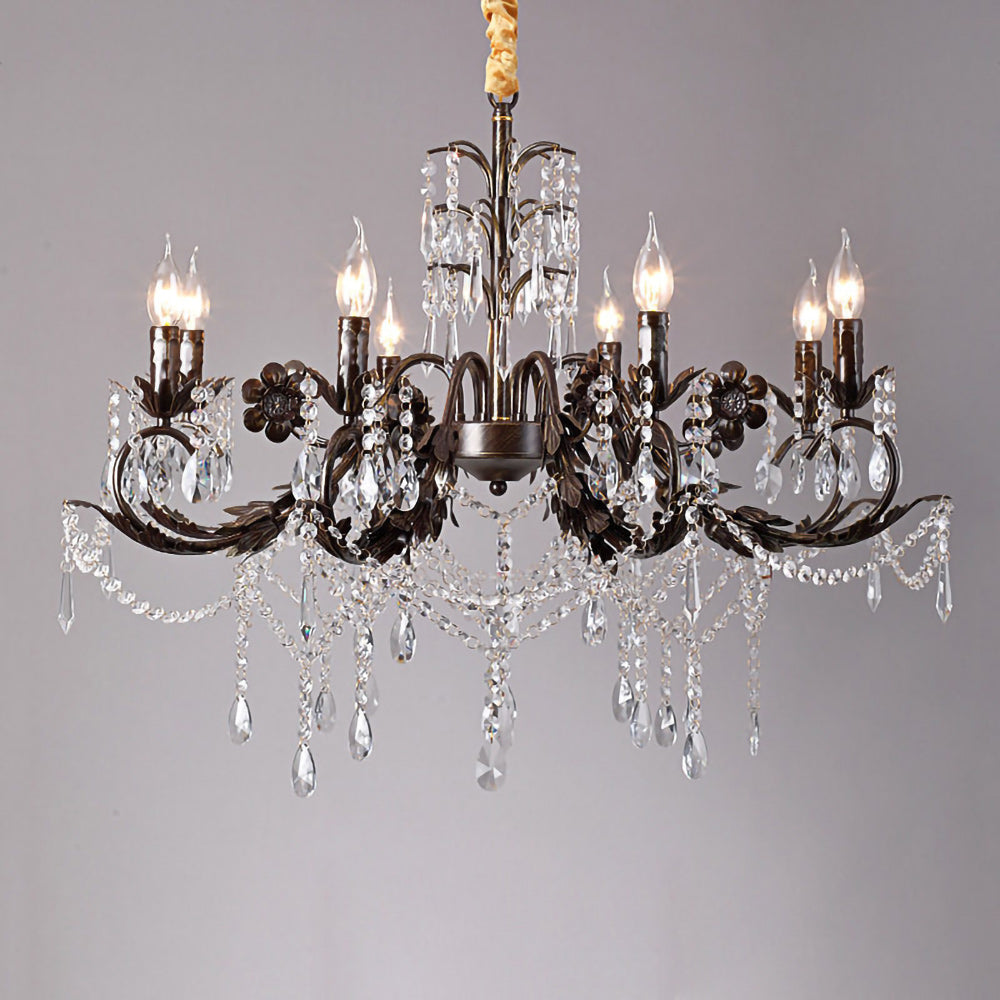 Detail of the central column and arms of the chandelier.