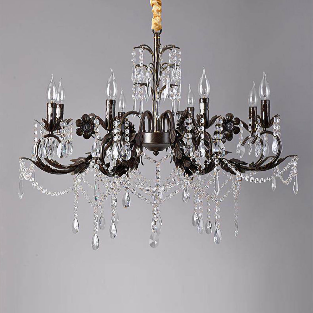 The play of light through the crystal elements of the chandelier.