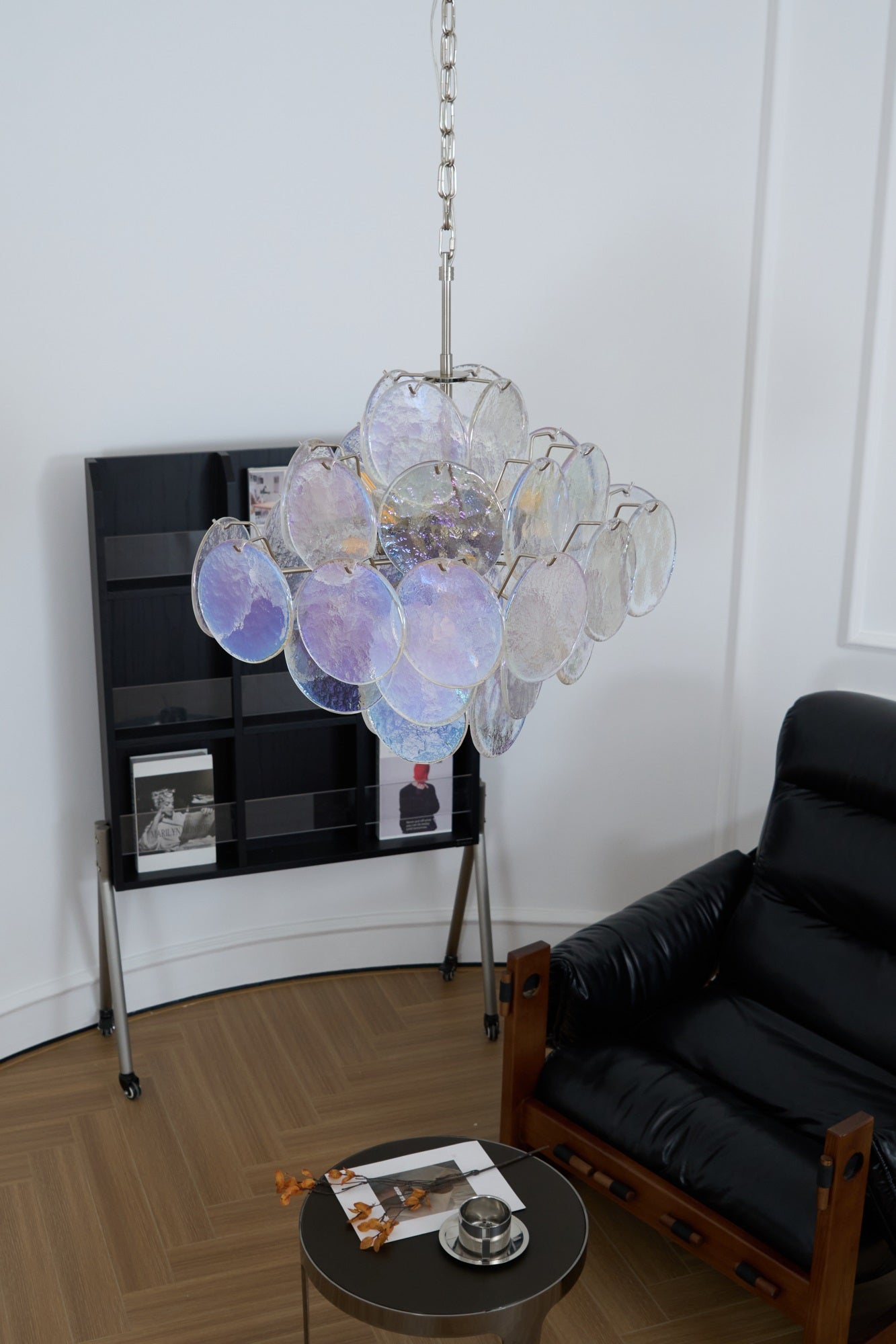 Aurora Chandelier Iridescent Murano Disc Layered-Neutral Decor