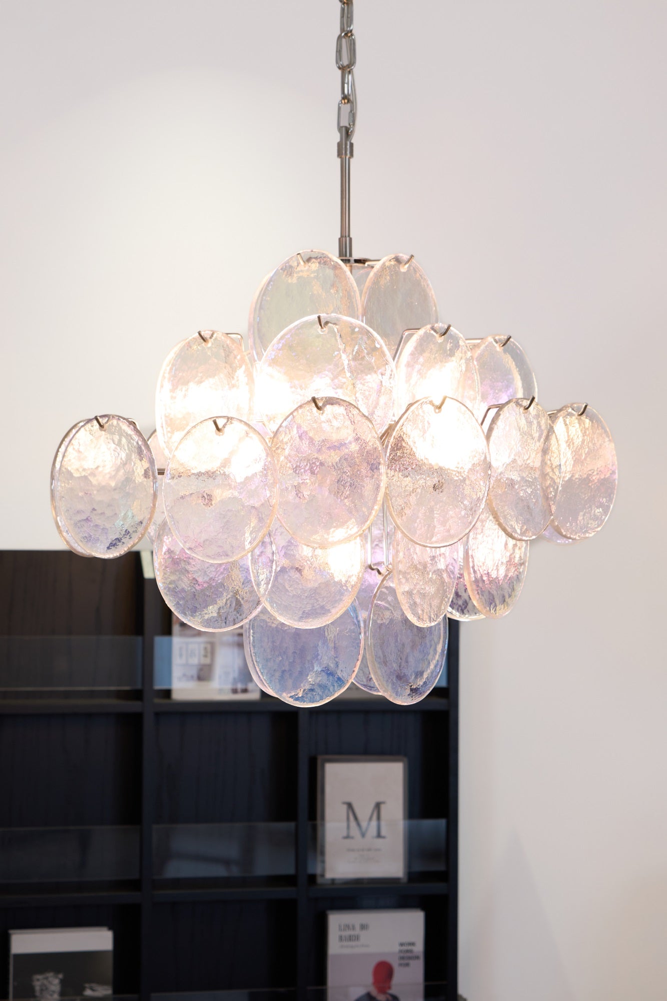 Aurora Chandelier Iridescent Murano Disc Layered-Neutral Decor