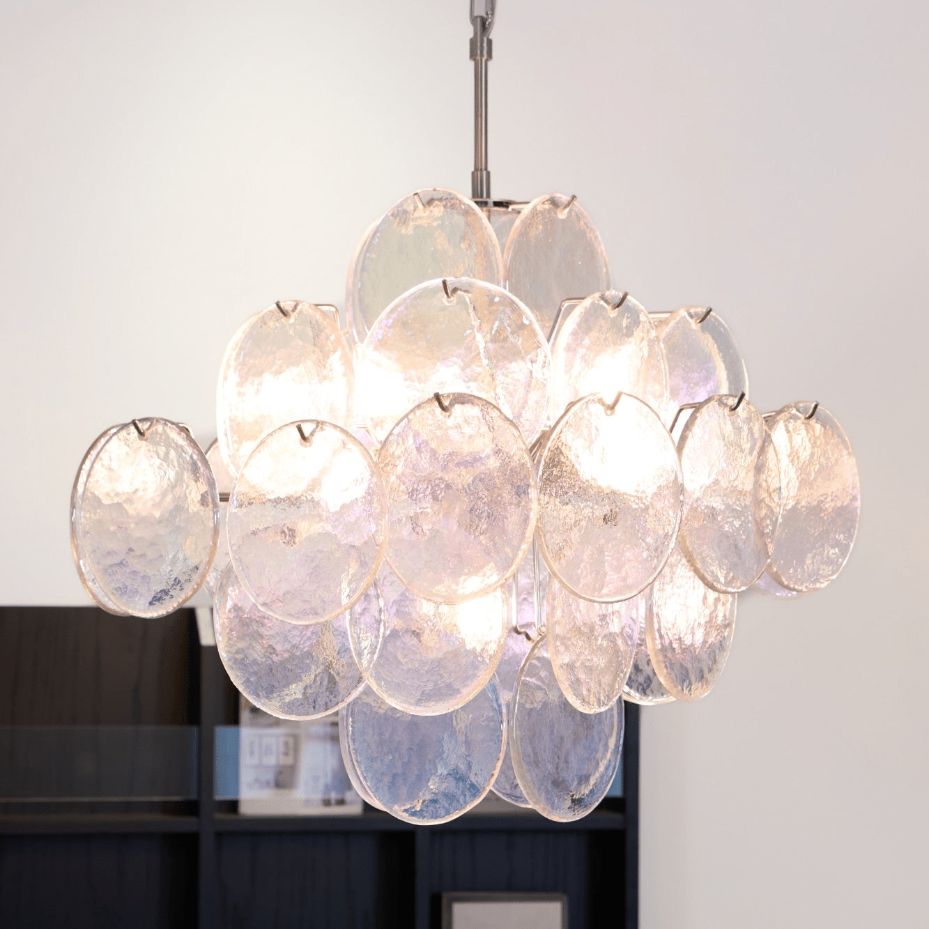 Aurora Chandelier Iridescent Murano Disc Layered-Neutral Decor