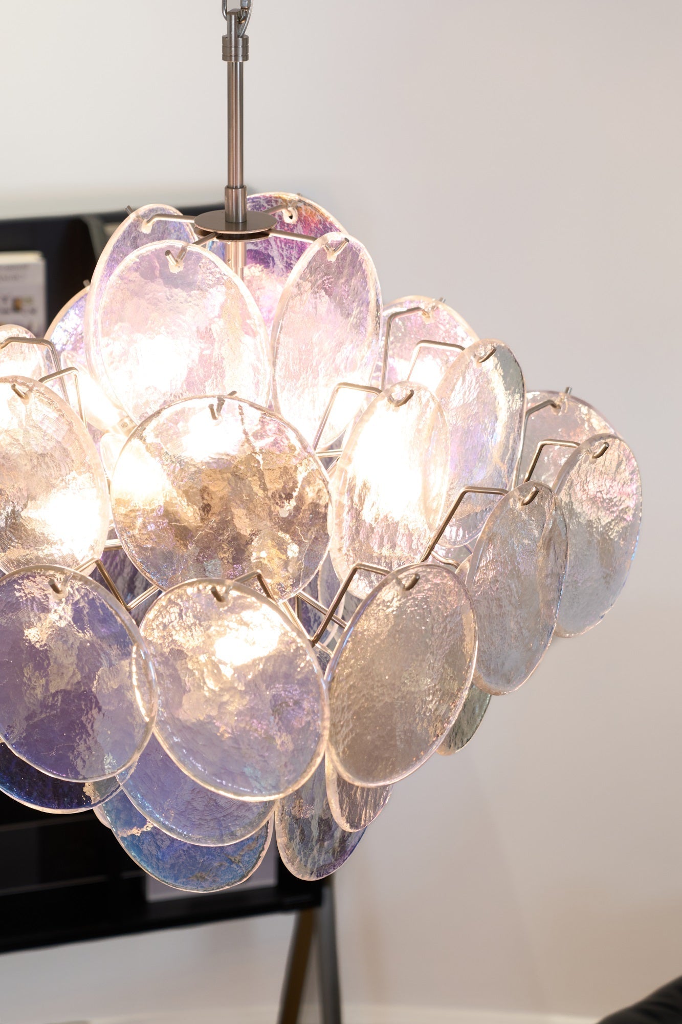 Aurora Chandelier Iridescent Murano Disc Layered-Neutral Decor