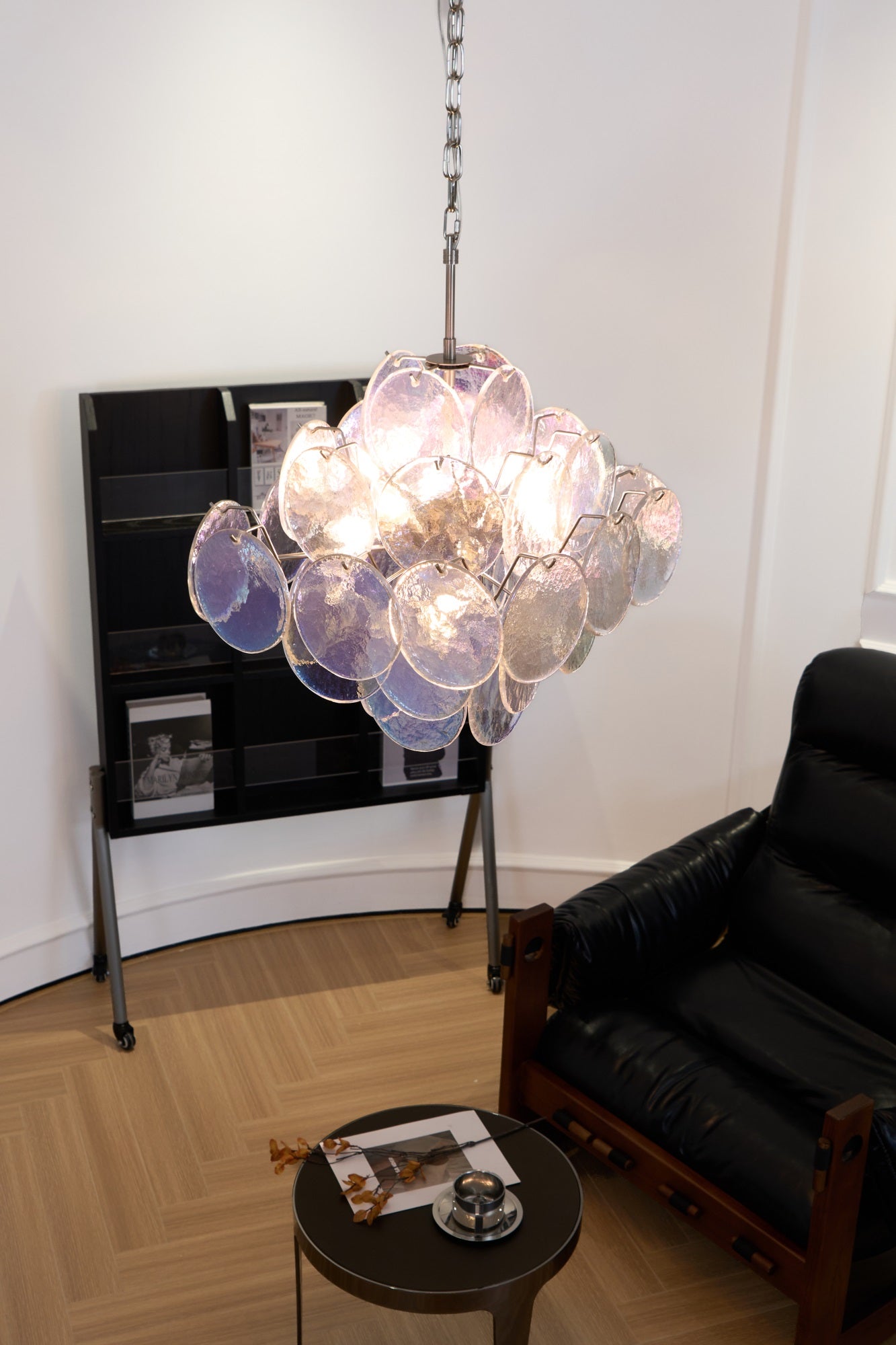 Aurora Chandelier Iridescent Murano Disc Layered-Neutral Decor
