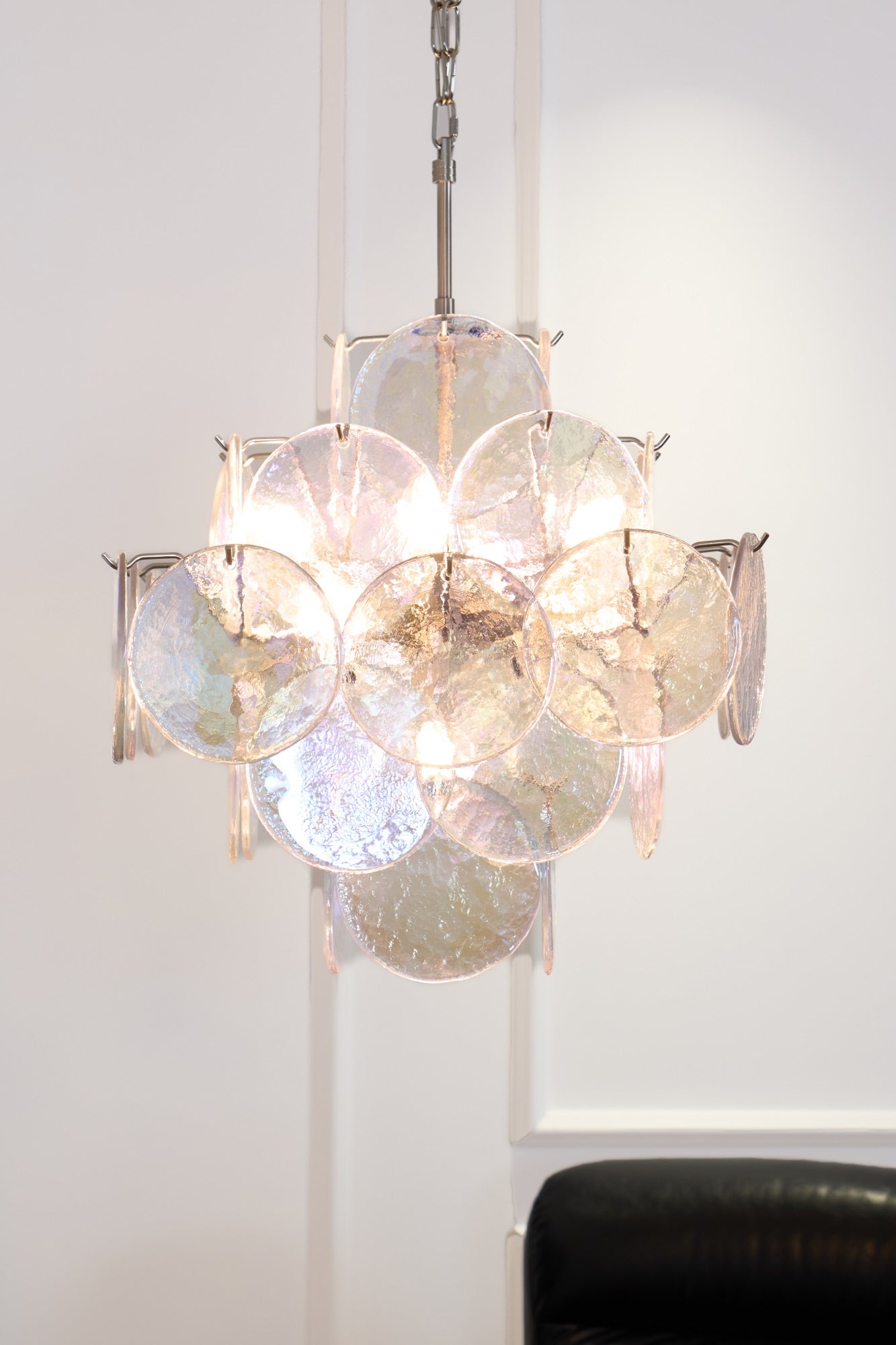 Aurora Chandelier Iridescent Murano Disc Layered-Neutral Decor