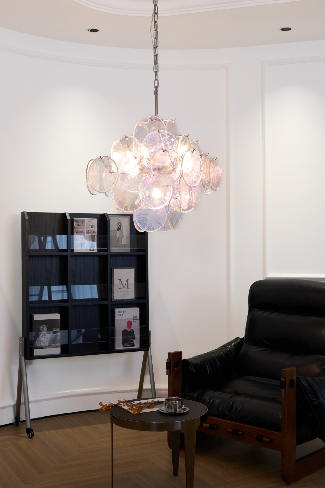 Aurora Chandelier Iridescent Murano Disc Layered-Neutral Decor