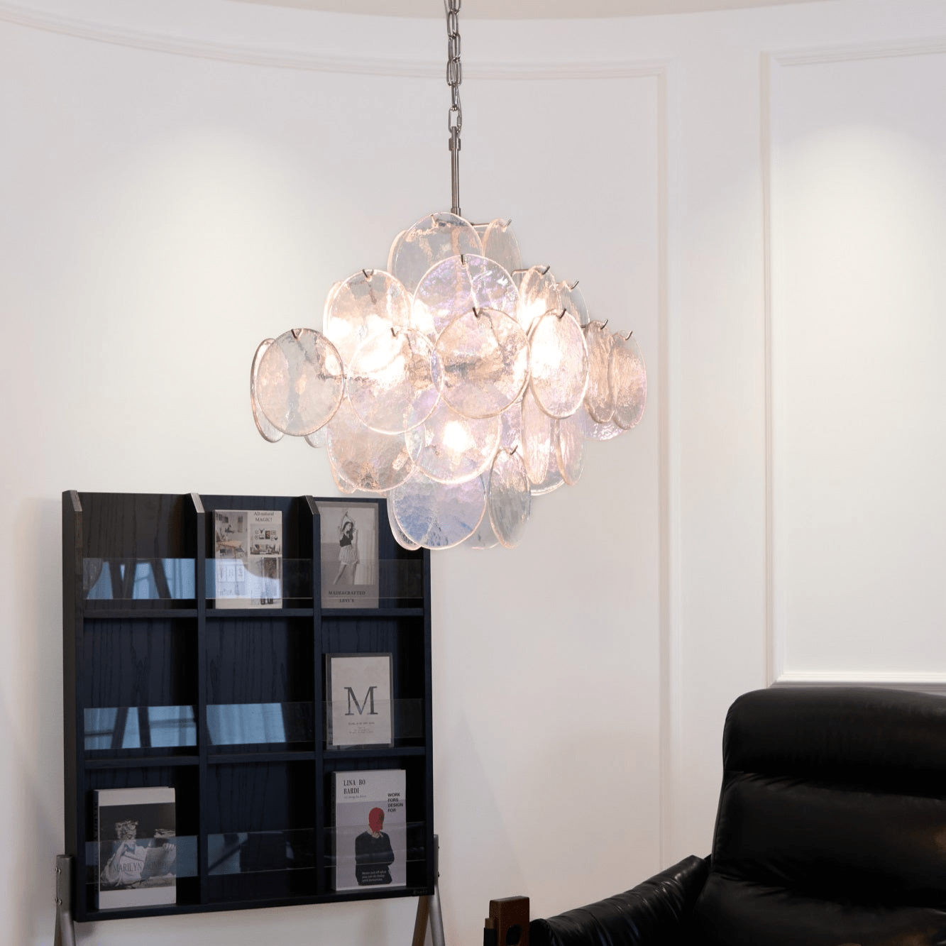 Aurora Chandelier Iridescent Murano Disc Layered-Neutral Decor