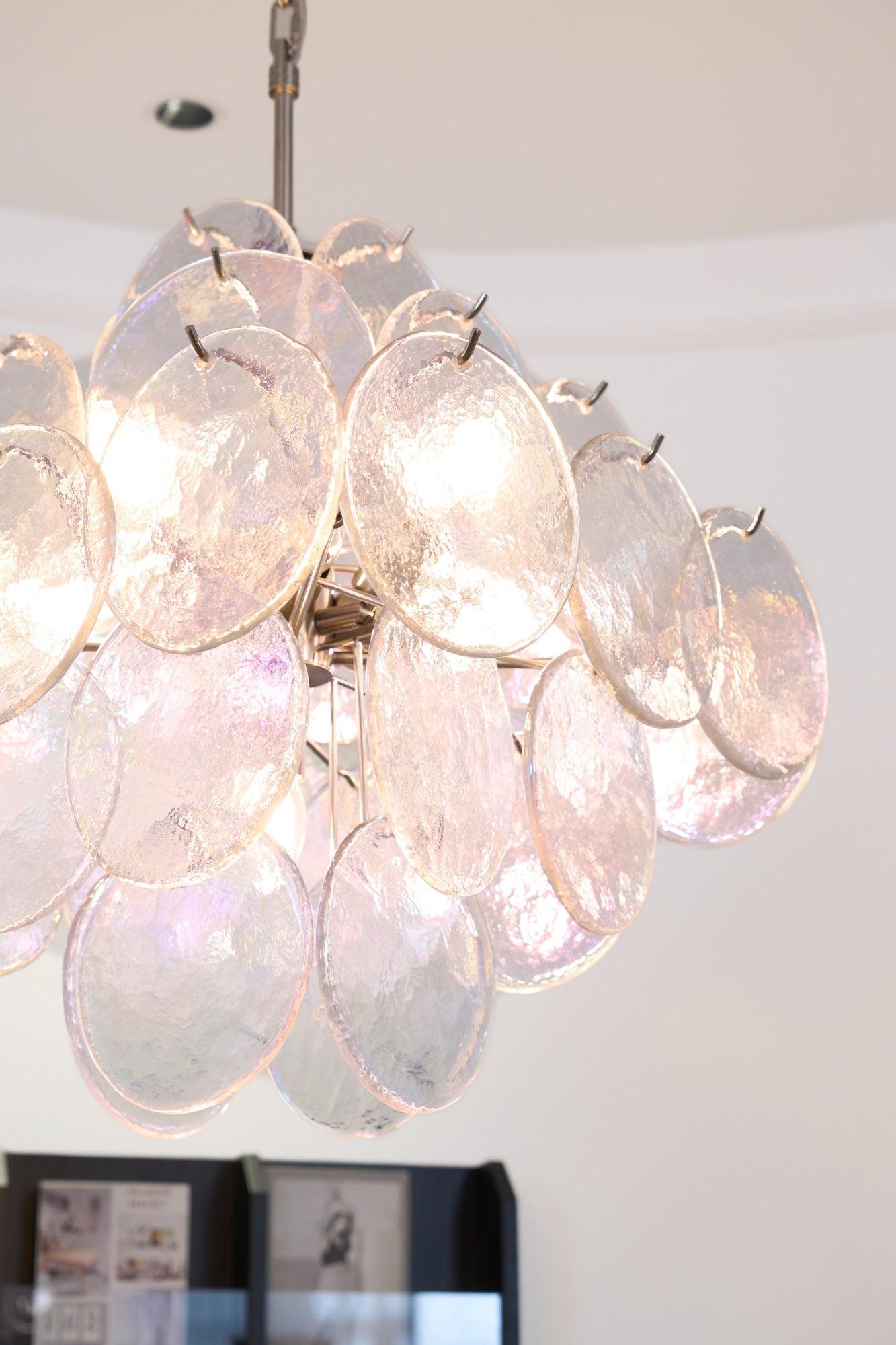 Aurora Chandelier Iridescent Murano Disc Layered-Neutral Decor