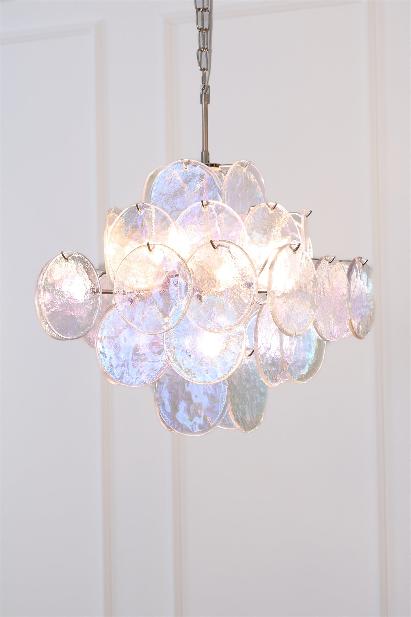 Aurora Chandelier Iridescent Murano Disc Layered-Neutral Decor