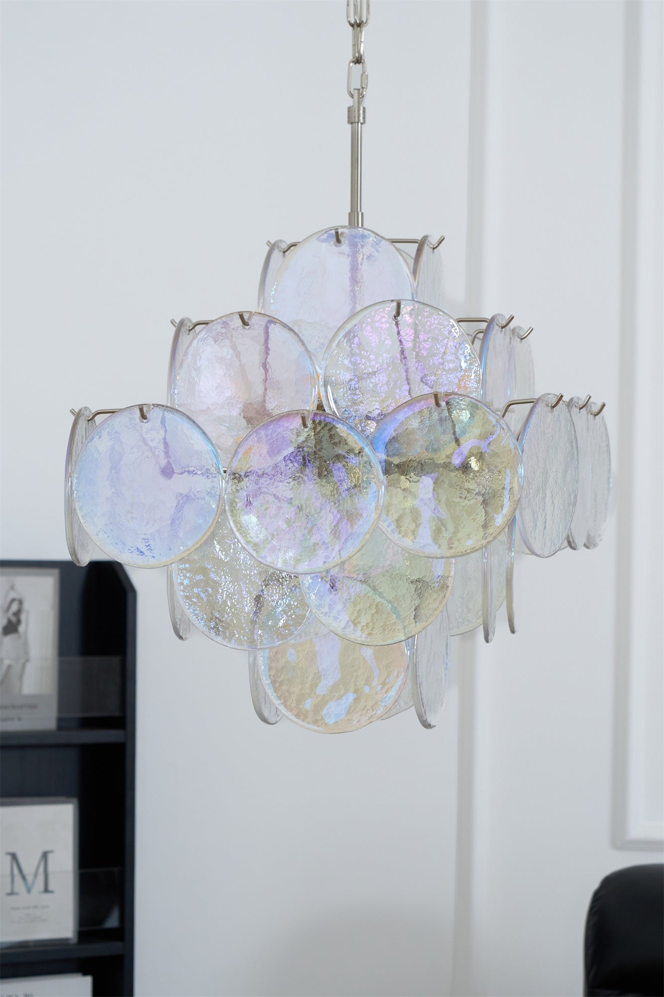 Aurora Chandelier Iridescent Murano Disc Layered-Neutral Decor